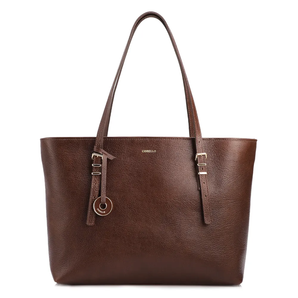 Bolsa De Ombro Grande Couro Antique Marrom Alças Paralelas