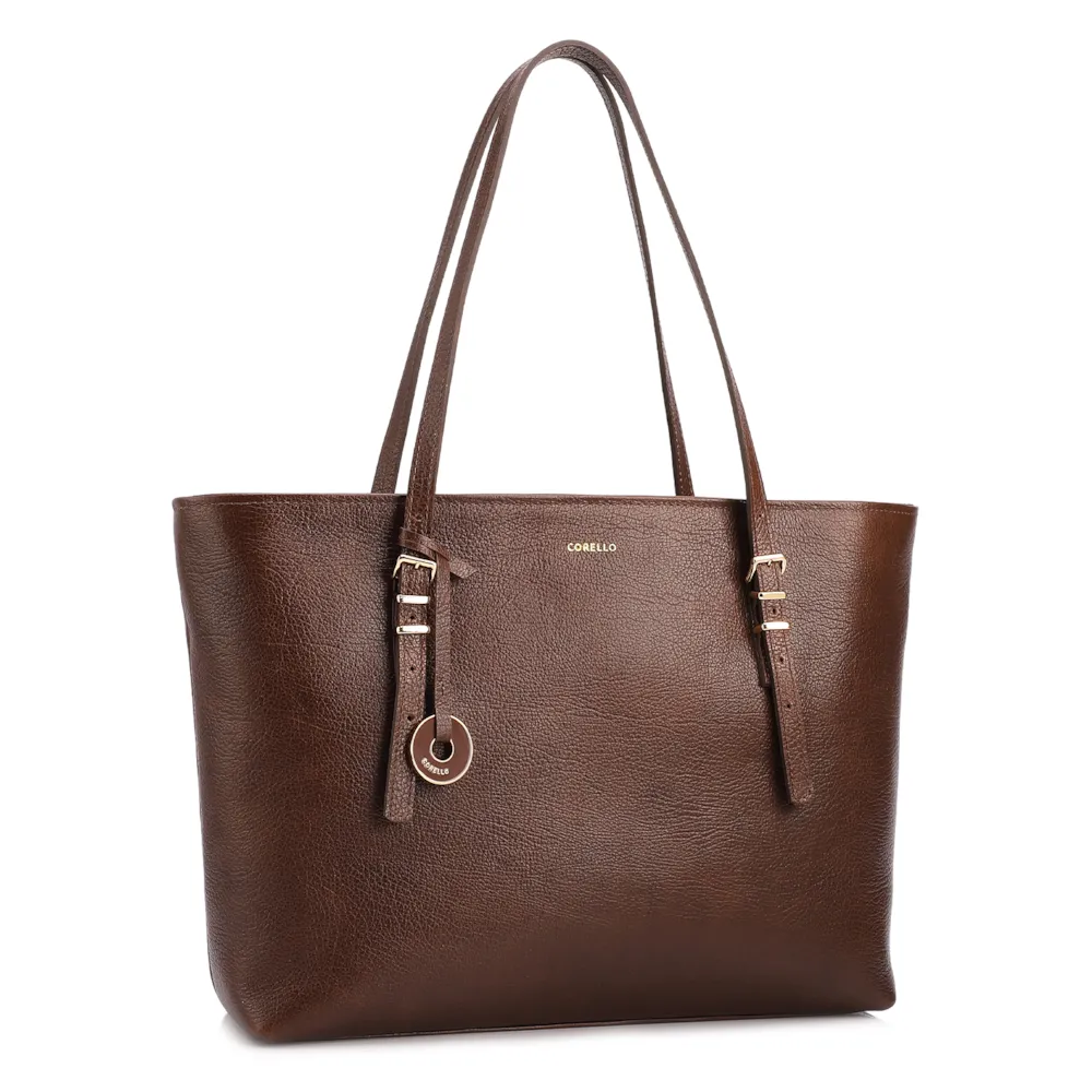 Bolsa De Ombro Grande Couro Antique Marrom Alças Paralelas - imagem 2