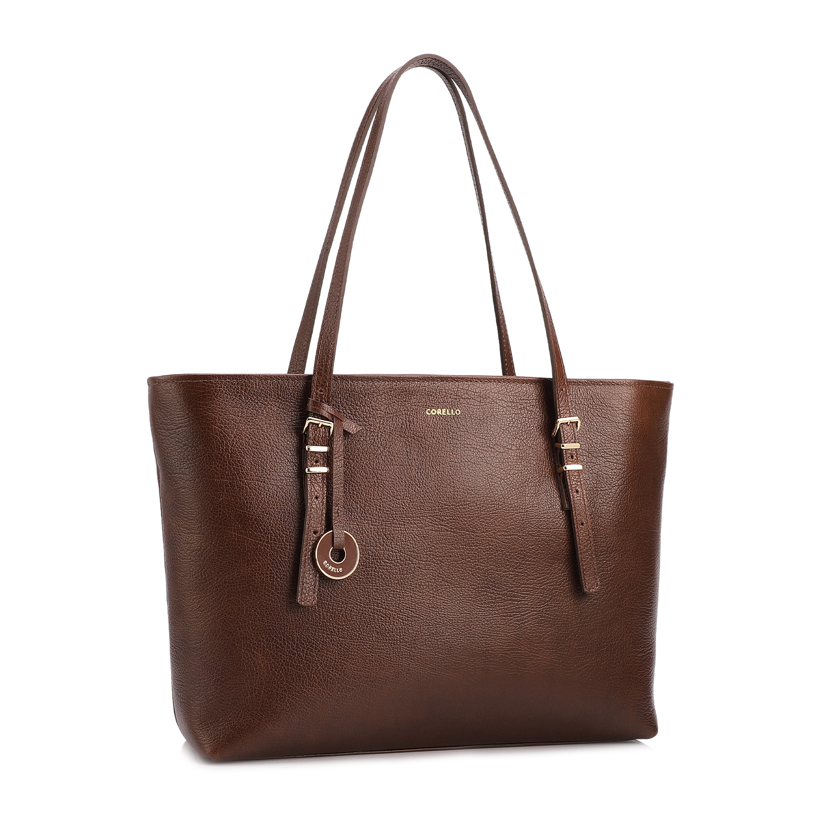Bolsa De Ombro Grande Couro Antique Marrom Alças Paralelas