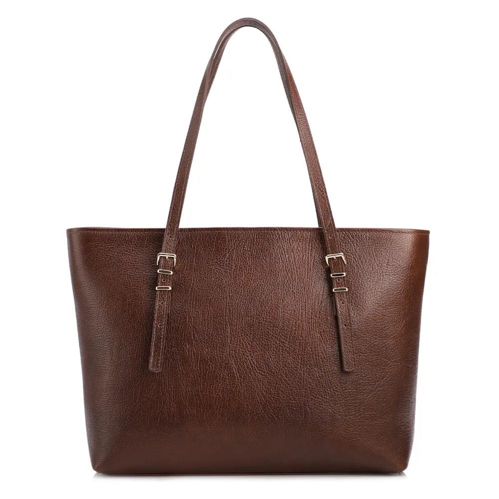 Bolsa De Ombro Grande Couro Antique Marrom Alças Paralelas - imagem 3