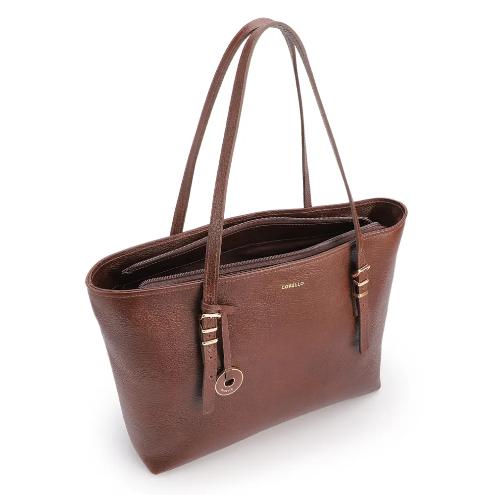 Bolsa De Ombro Grande Couro Antique Marrom Alças Paralelas - imagem 4
