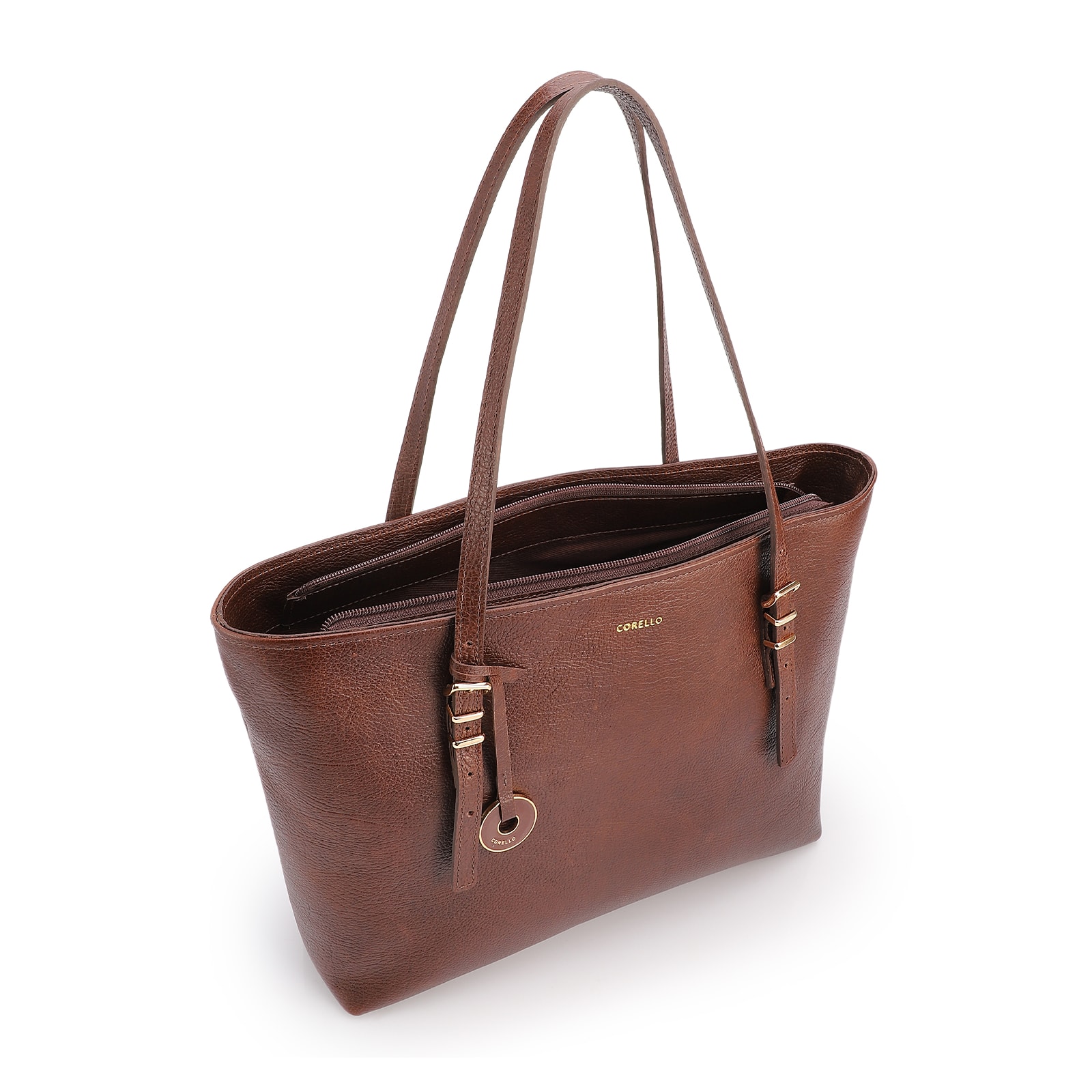 Bolsa De Ombro Grande Couro Antique Marrom Alças Paralelas