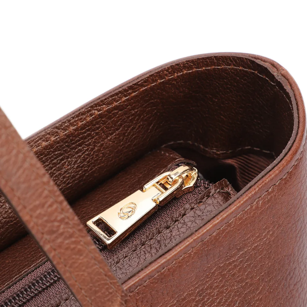 Bolsa De Ombro Grande Couro Antique Marrom Alças Paralelas - imagem 5