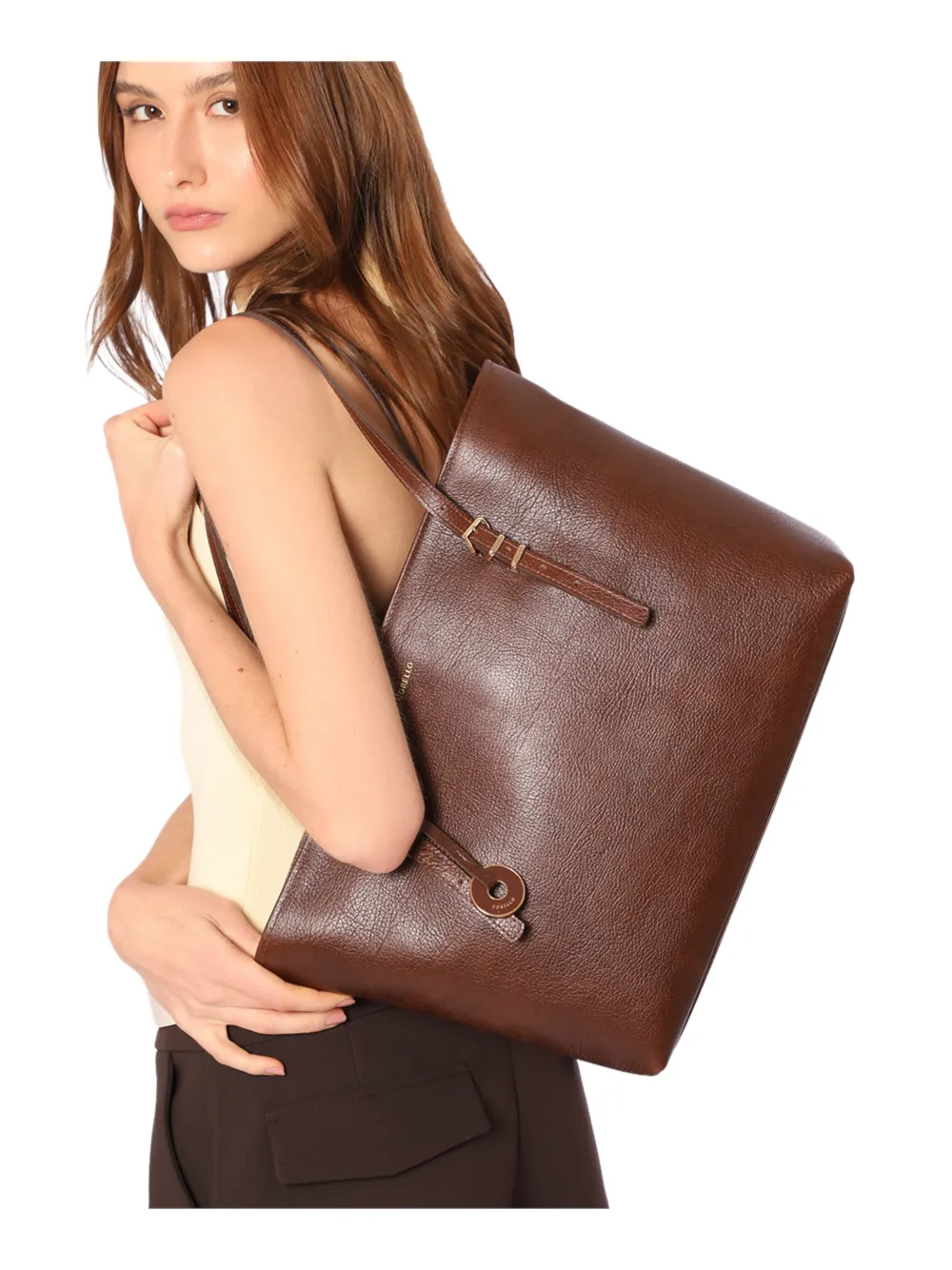 Bolsa De Ombro Grande Couro Antique Marrom Alças Paralelas - imagem 2