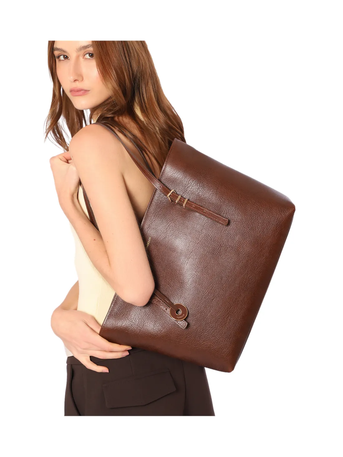 Bolsa De Ombro Grande Couro Antique Marrom Alças Paralelas - foto 2