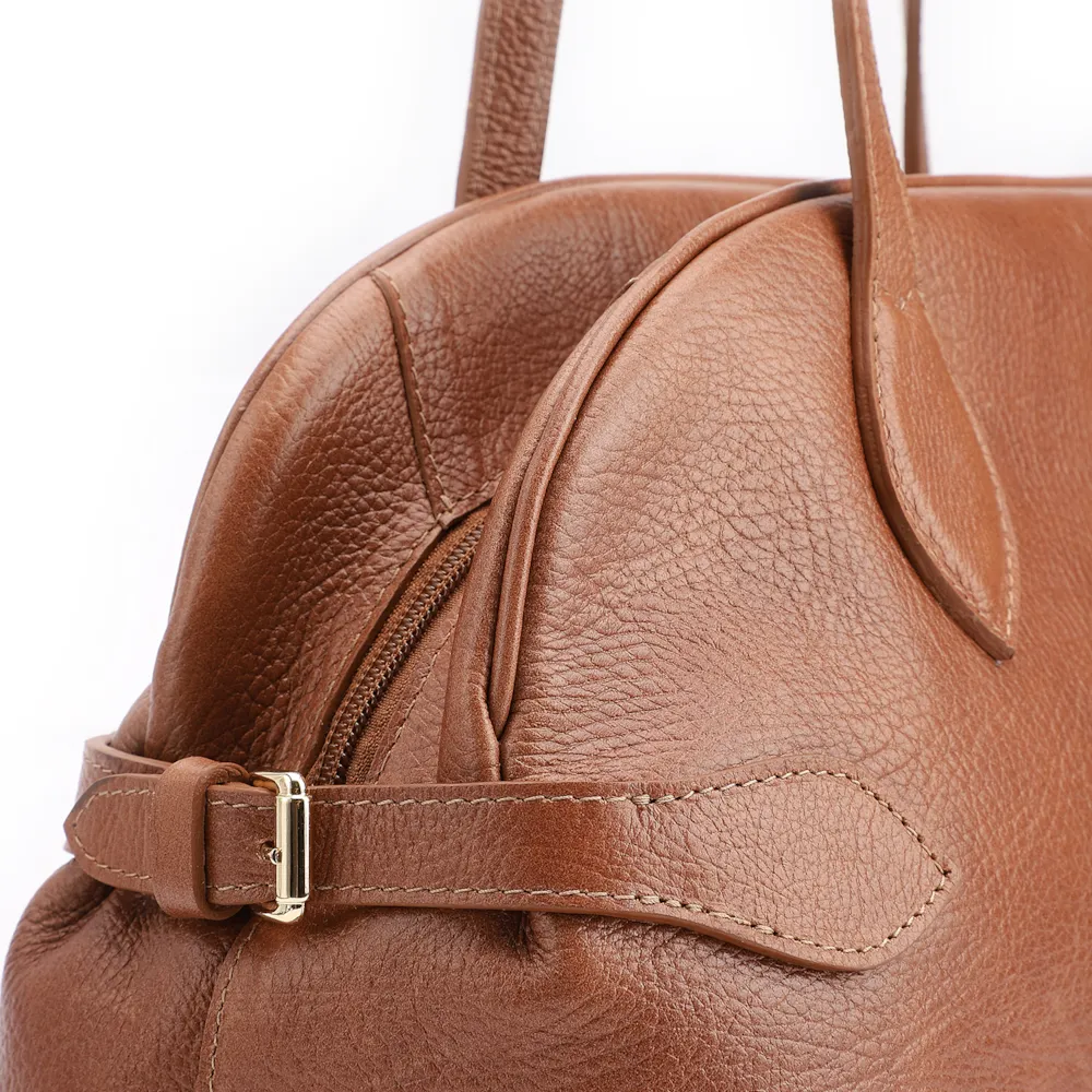Bolsa De Ombro Grande Couro Antique Marrom Claro Fivela Lateral - imagem 6