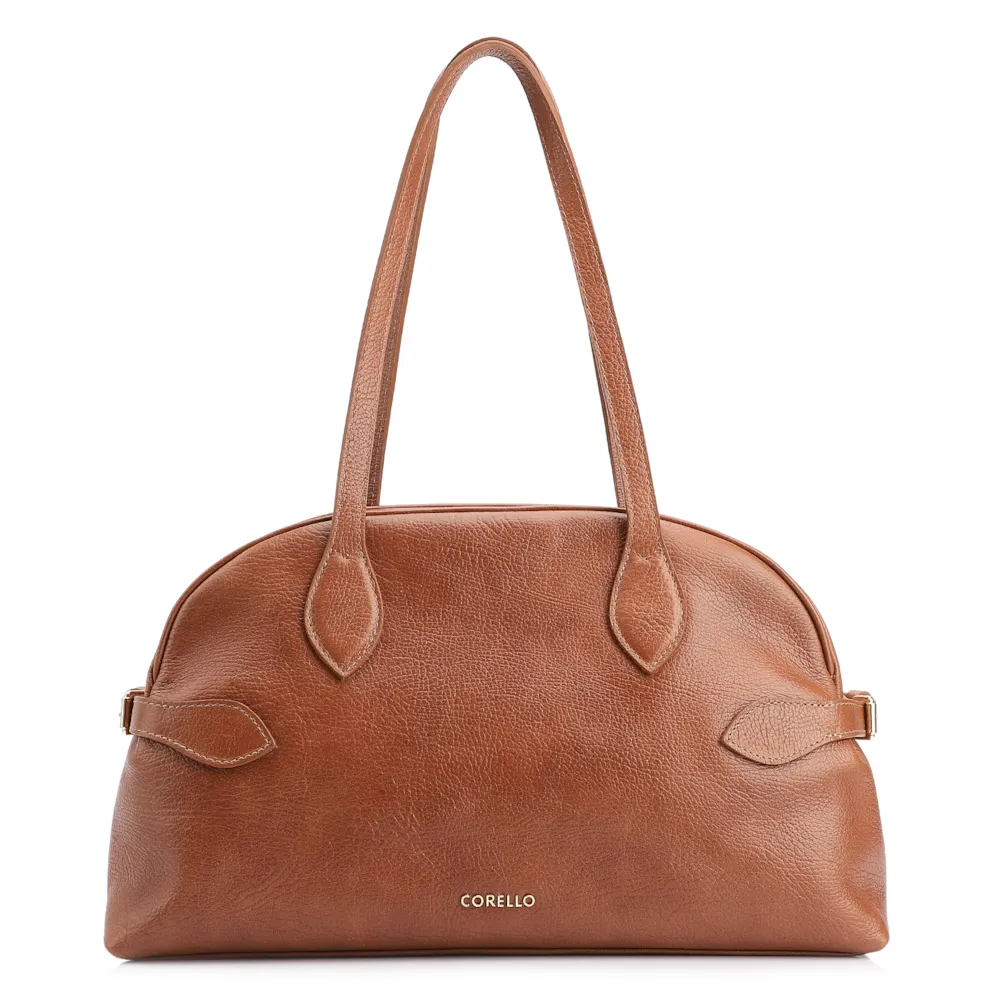 Bolsa De Ombro Grande Couro Antique Marrom Claro Fivela Lateral