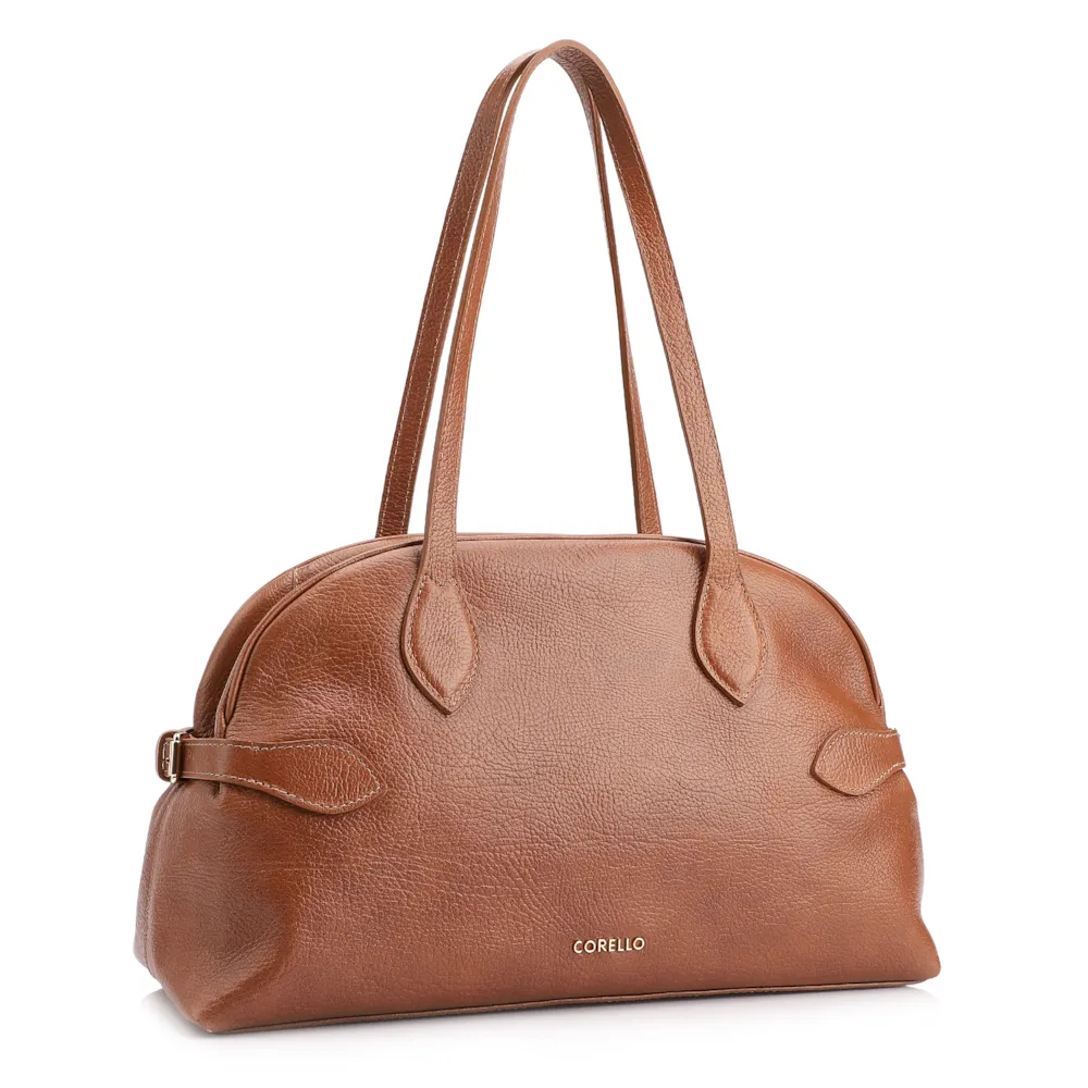 Bolsa De Ombro Grande Couro Antique Marrom Claro Fivela Lateral - imagem 2