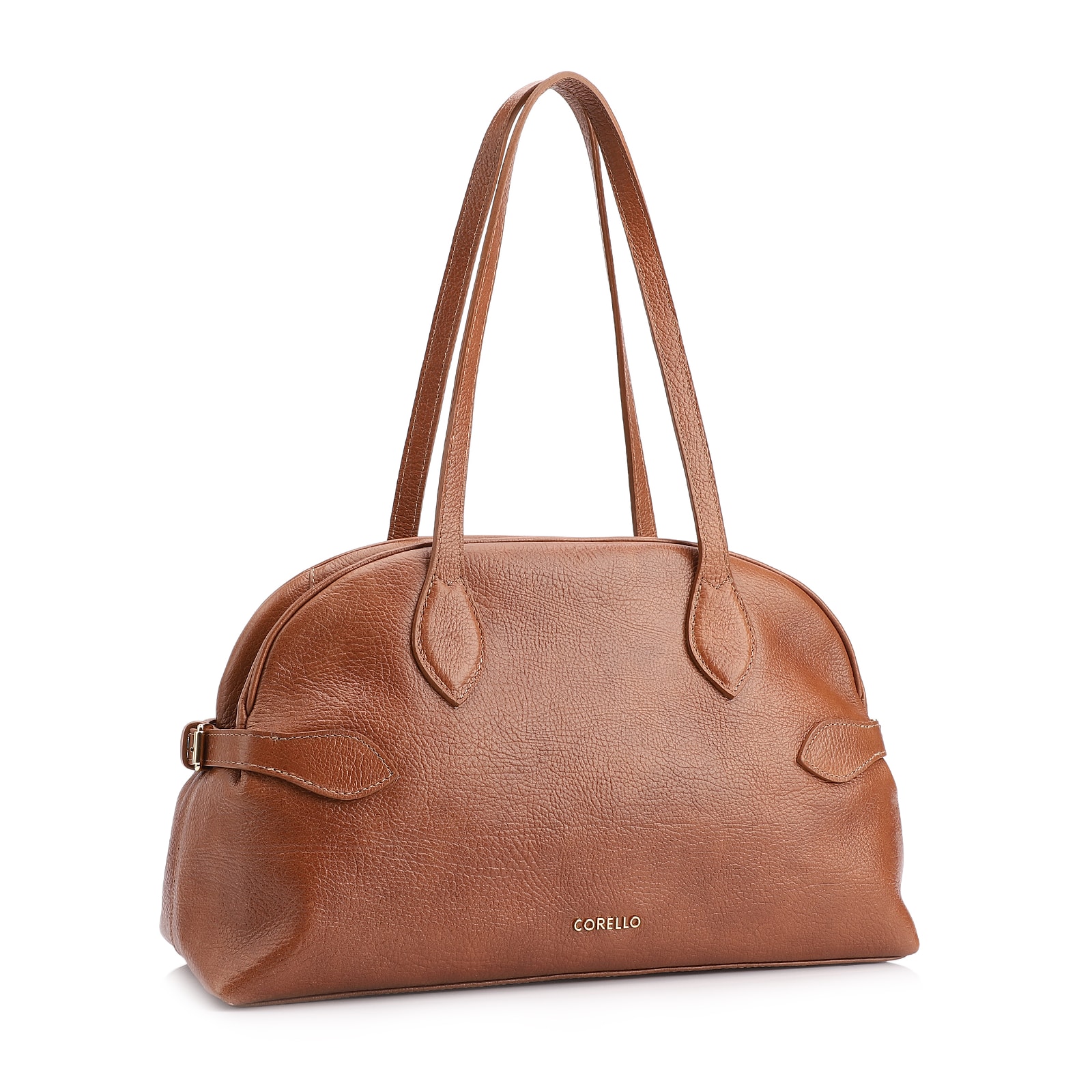 Bolsa De Ombro Grande Couro Antique Marrom Claro Fivela Lateral