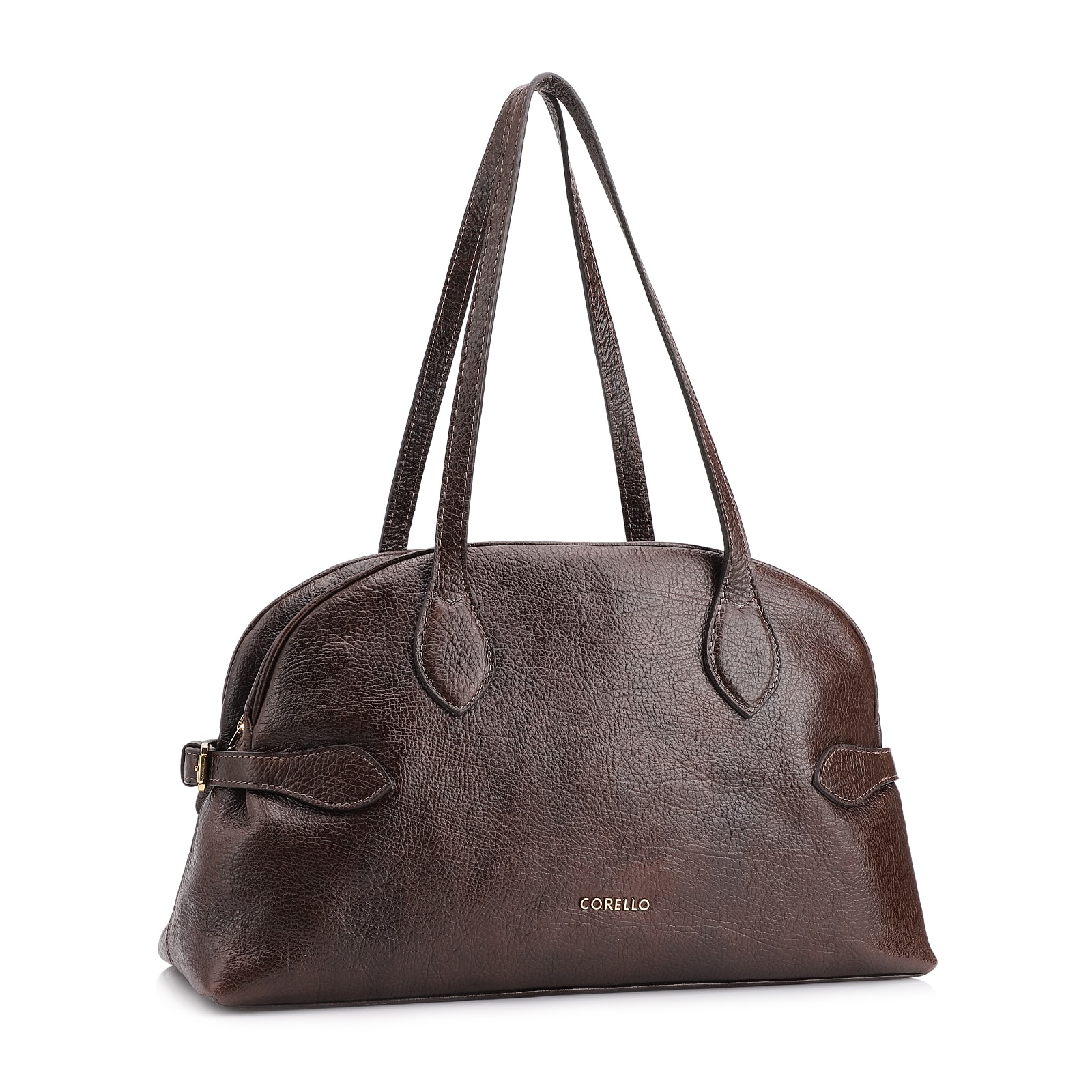 Bolsa De Ombro Grande Couro Antique Marrom Escuro Fivela Lateral