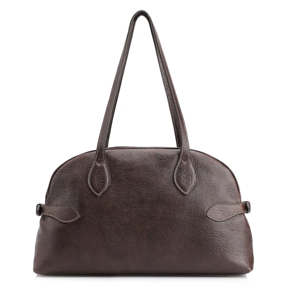 Bolsa De Ombro Grande Couro Antique Marrom Escuro Fivela Lateral - imagem 4