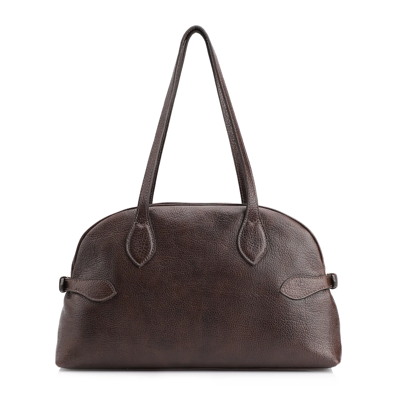 Bolsa De Ombro Grande Couro Antique Marrom Escuro Fivela Lateral