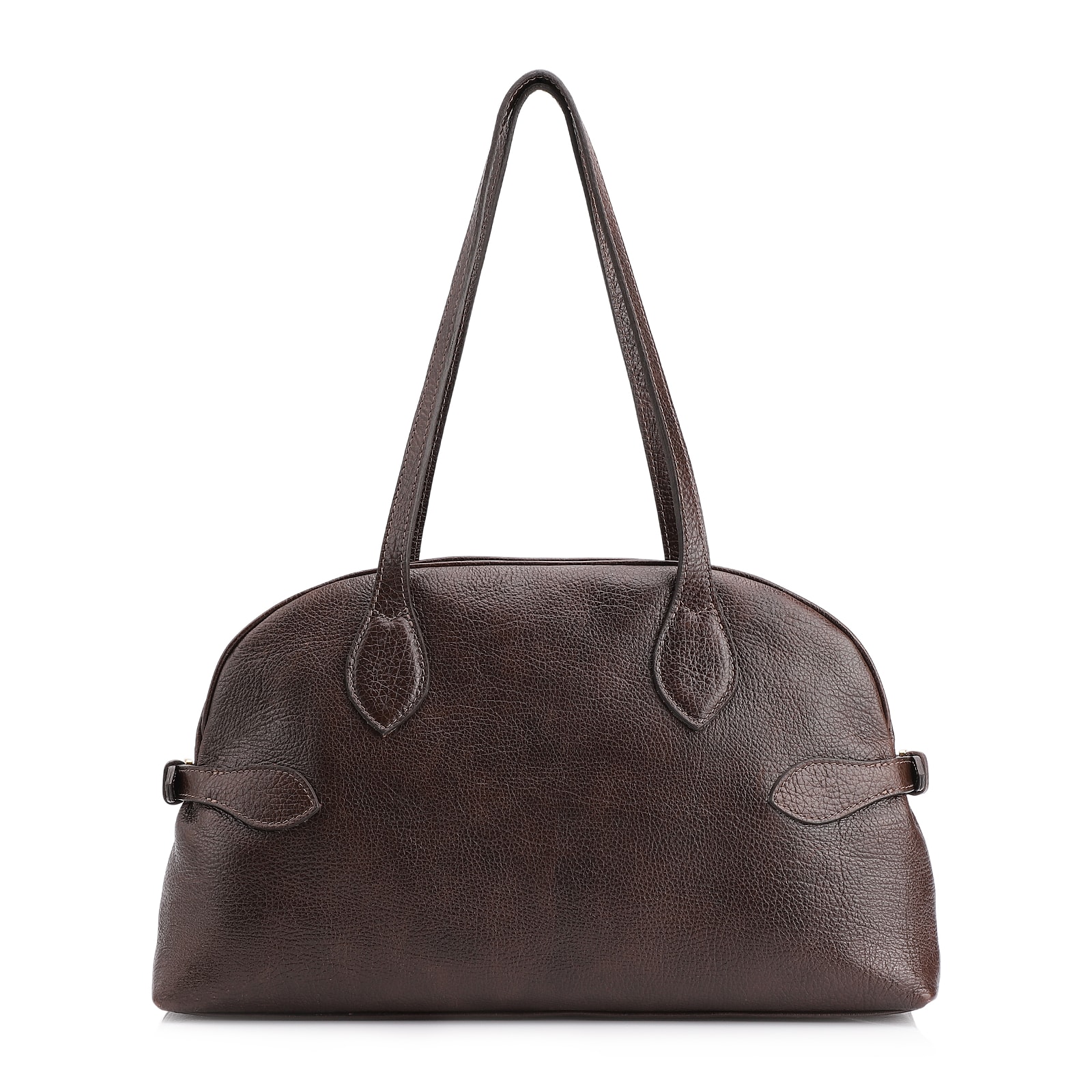 Bolsa De Ombro Grande Couro Antique Marrom Escuro Fivela Lateral