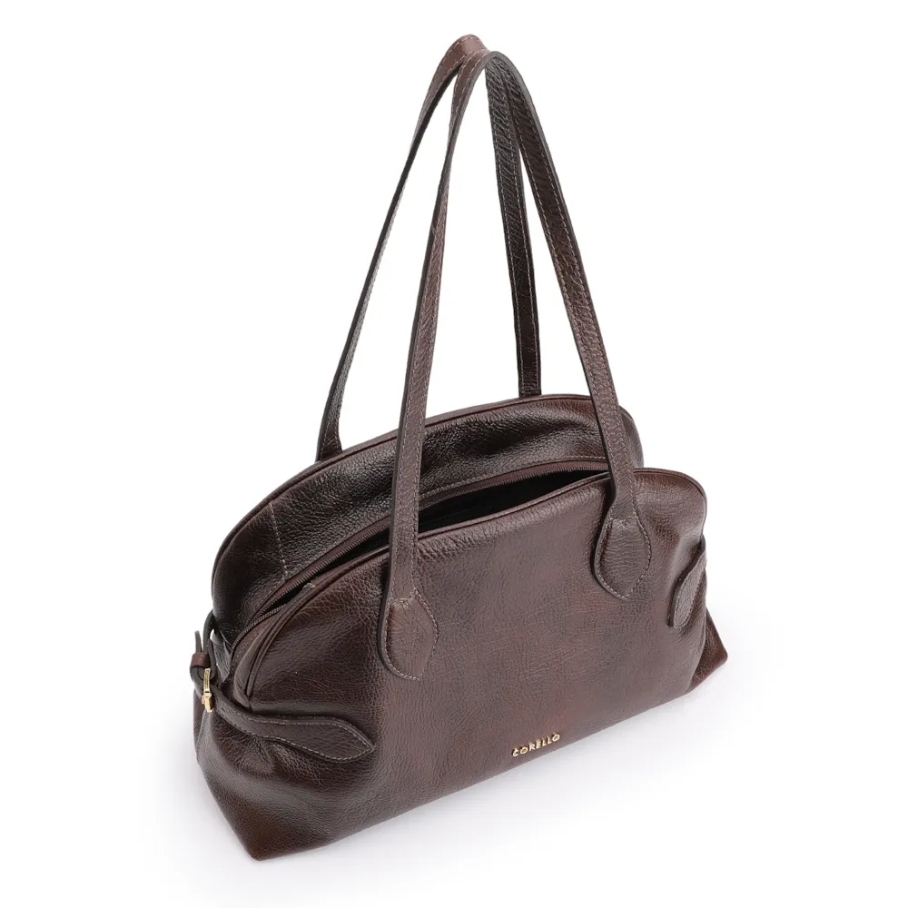 Bolsa De Ombro Grande Couro Antique Marrom Escuro Fivela Lateral - imagem 5