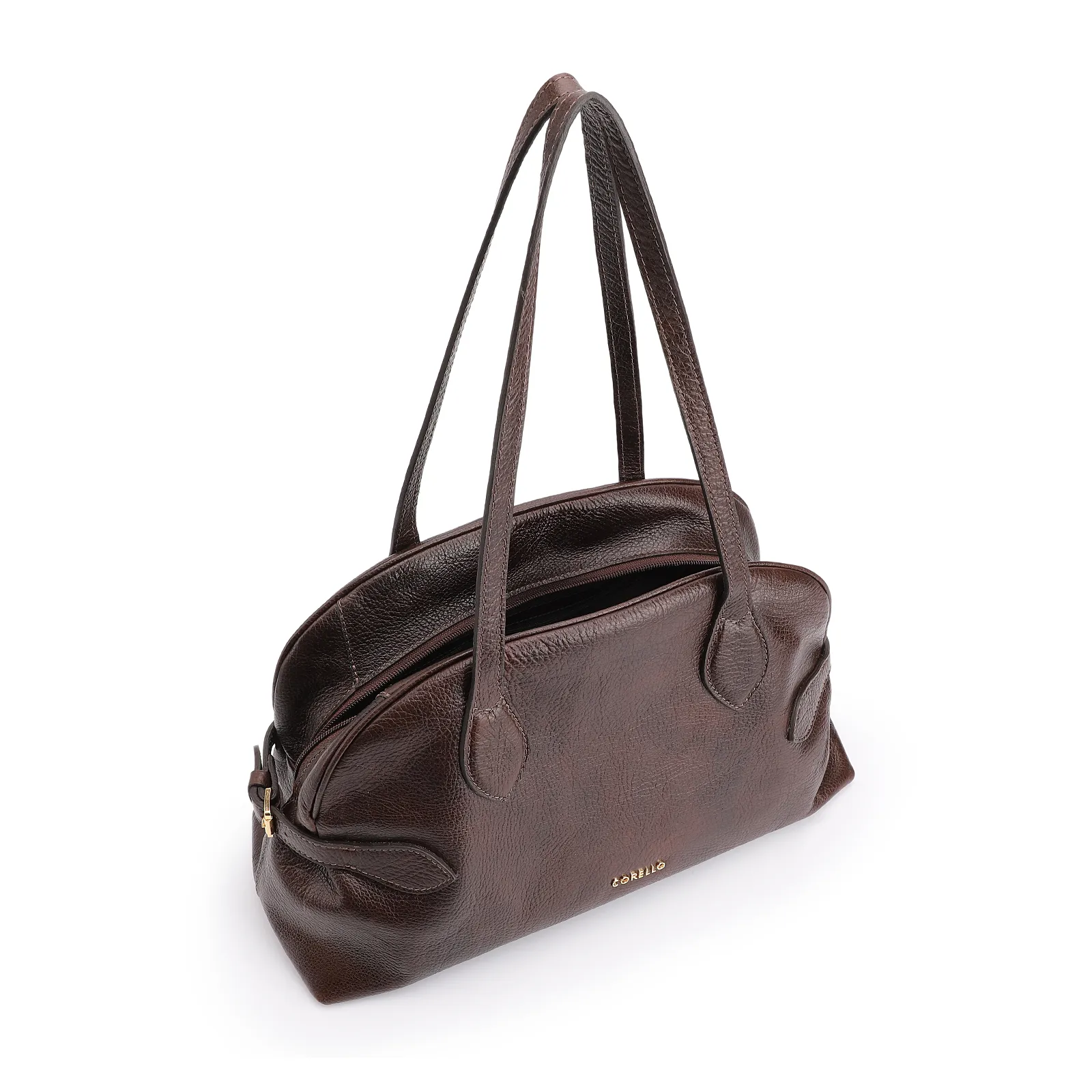 Bolsa De Ombro Grande Couro Antique Marrom Escuro Fivela Lateral