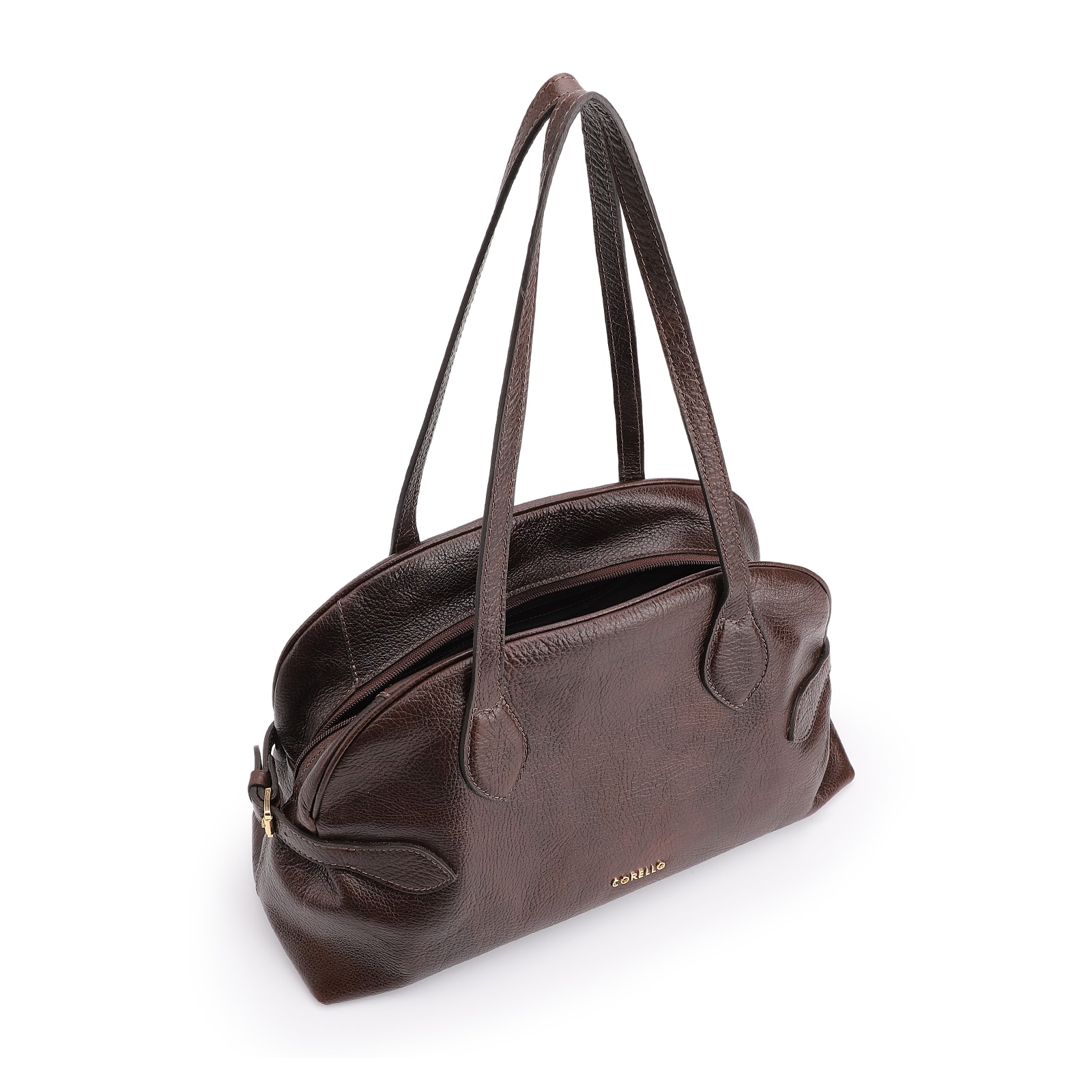 Bolsa De Ombro Grande Couro Antique Marrom Escuro Fivela Lateral