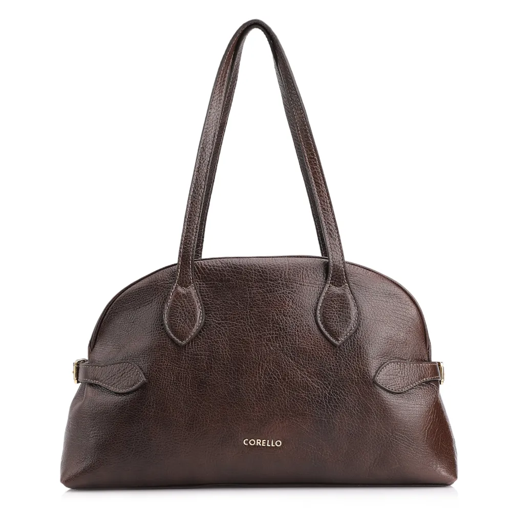 Bolsa De Ombro Grande Couro Antique Marrom Escuro Fivela Lateral