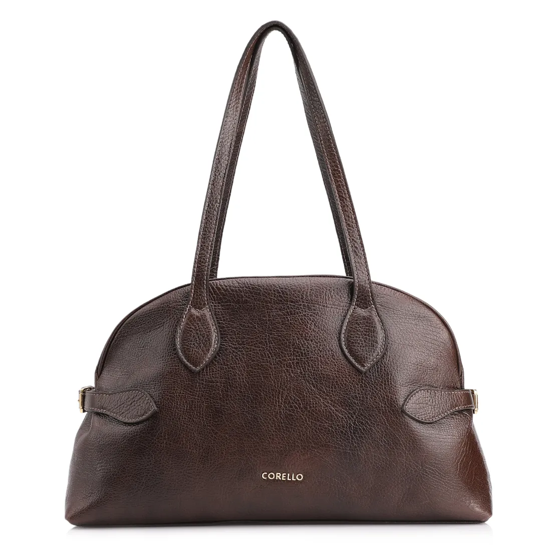 Bolsa De Ombro Grande Couro Antique Marrom Escuro Fivela Lateral