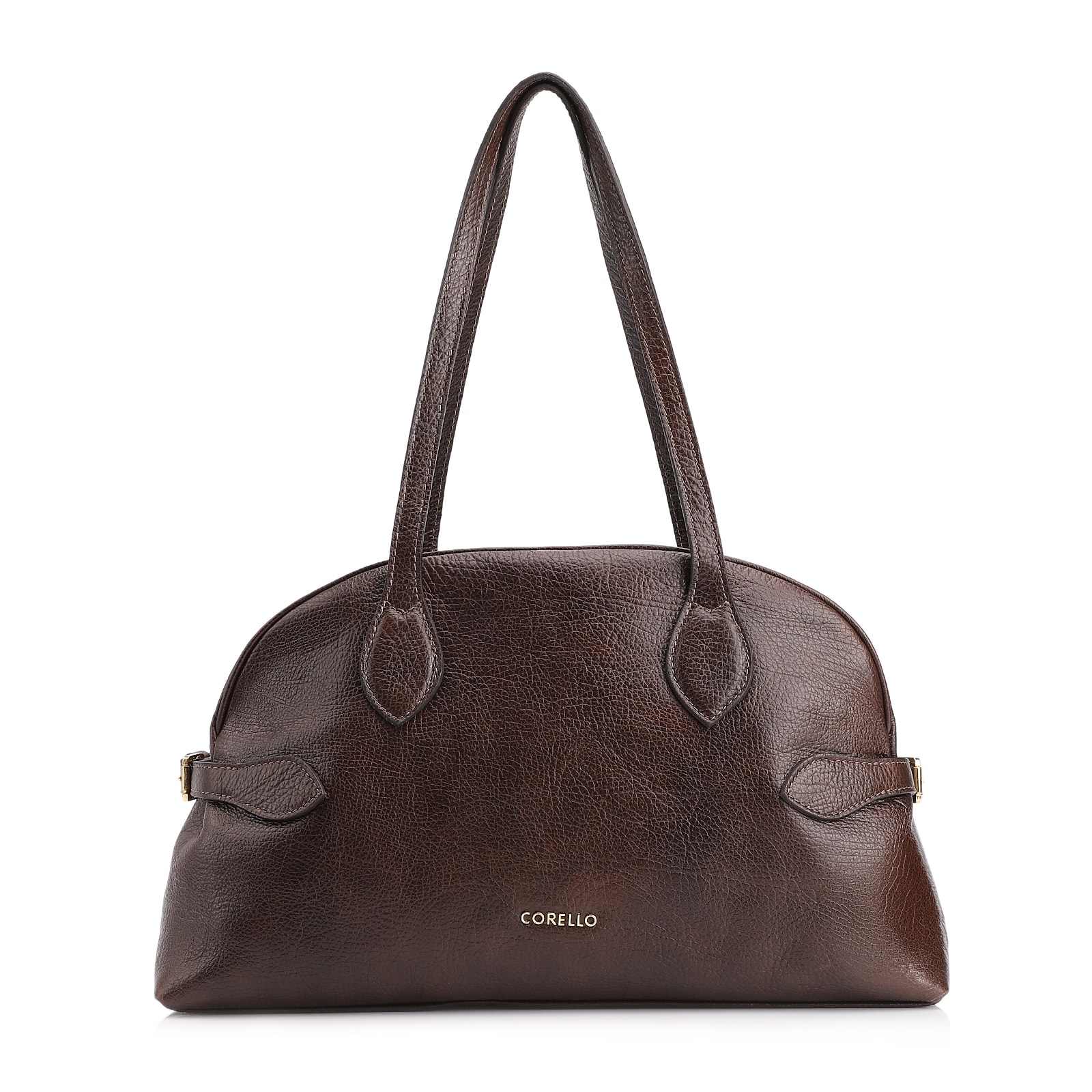 Bolsa De Ombro Grande Couro Antique Marrom Escuro Fivela Lateral