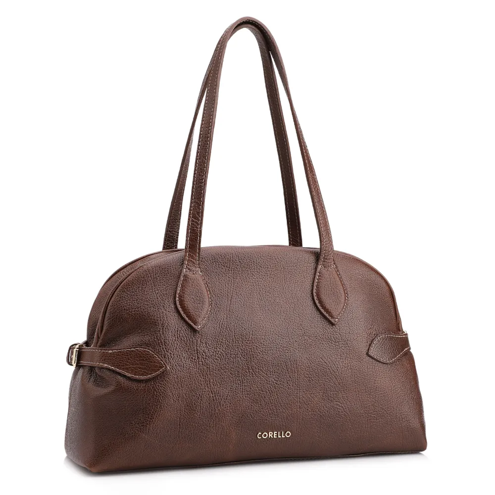 Bolsa De Ombro Grande Couro Antique Marrom Fivela Lateral - imagem 2
