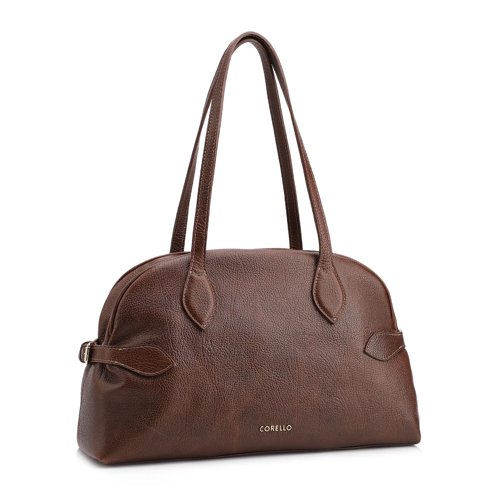 Bolsa De Ombro Grande Couro Antique Marrom Fivela Lateral