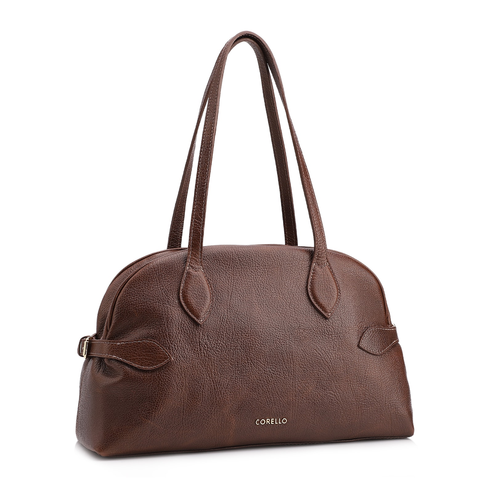 Bolsa De Ombro Grande Couro Antique Marrom Fivela Lateral