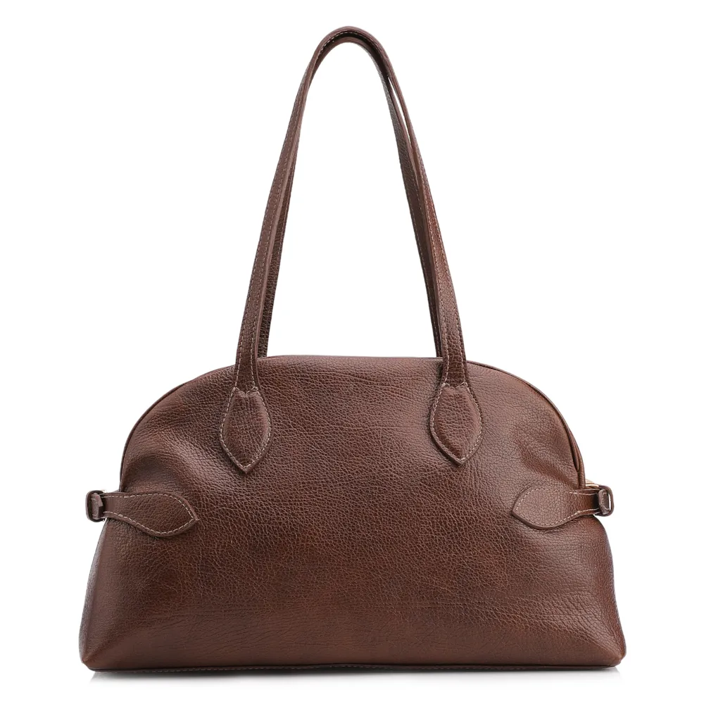 Bolsa De Ombro Grande Couro Antique Marrom Fivela Lateral - imagem 3