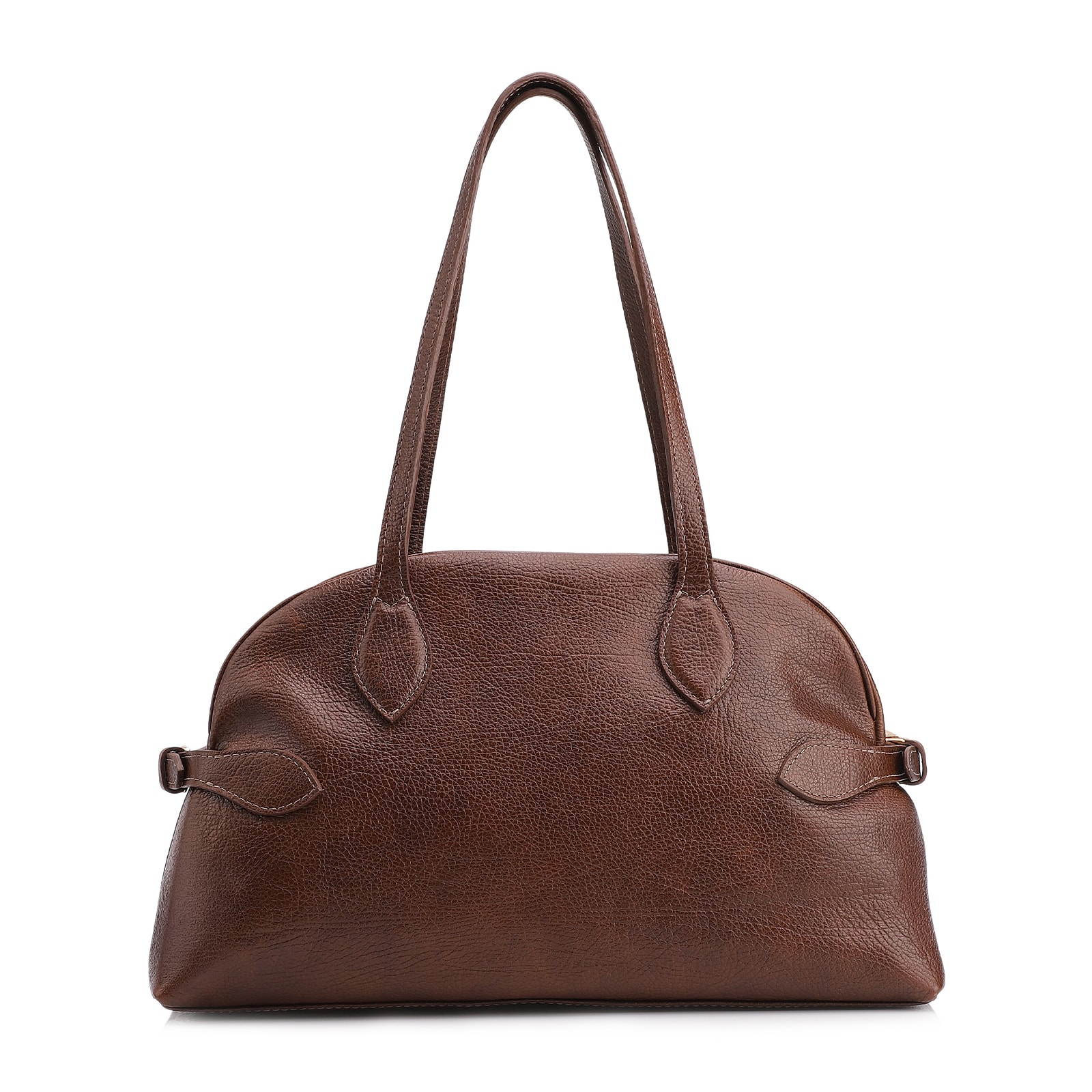 Bolsa De Ombro Grande Couro Antique Marrom Fivela Lateral