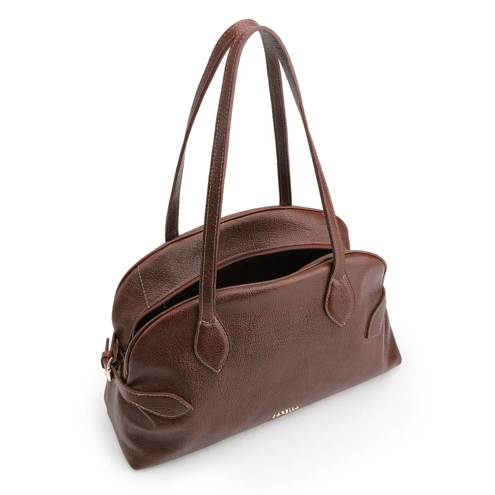 Bolsa De Ombro Grande Couro Antique Marrom Fivela Lateral - imagem 4