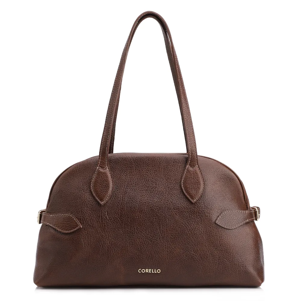 Bolsa De Ombro Grande Couro Antique Marrom Fivela Lateral