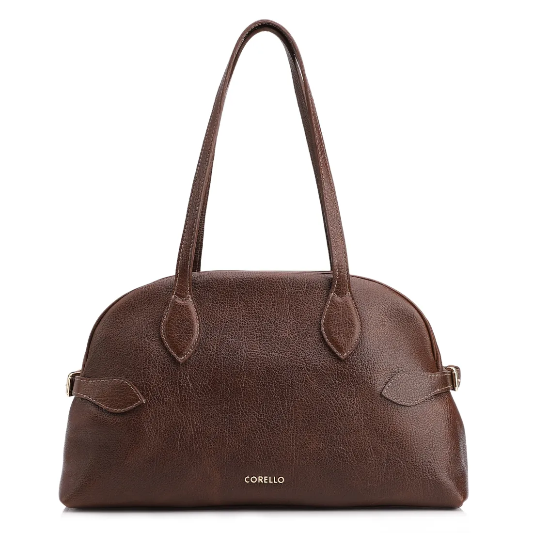 Bolsa De Ombro Grande Couro Antique Marrom Fivela Lateral