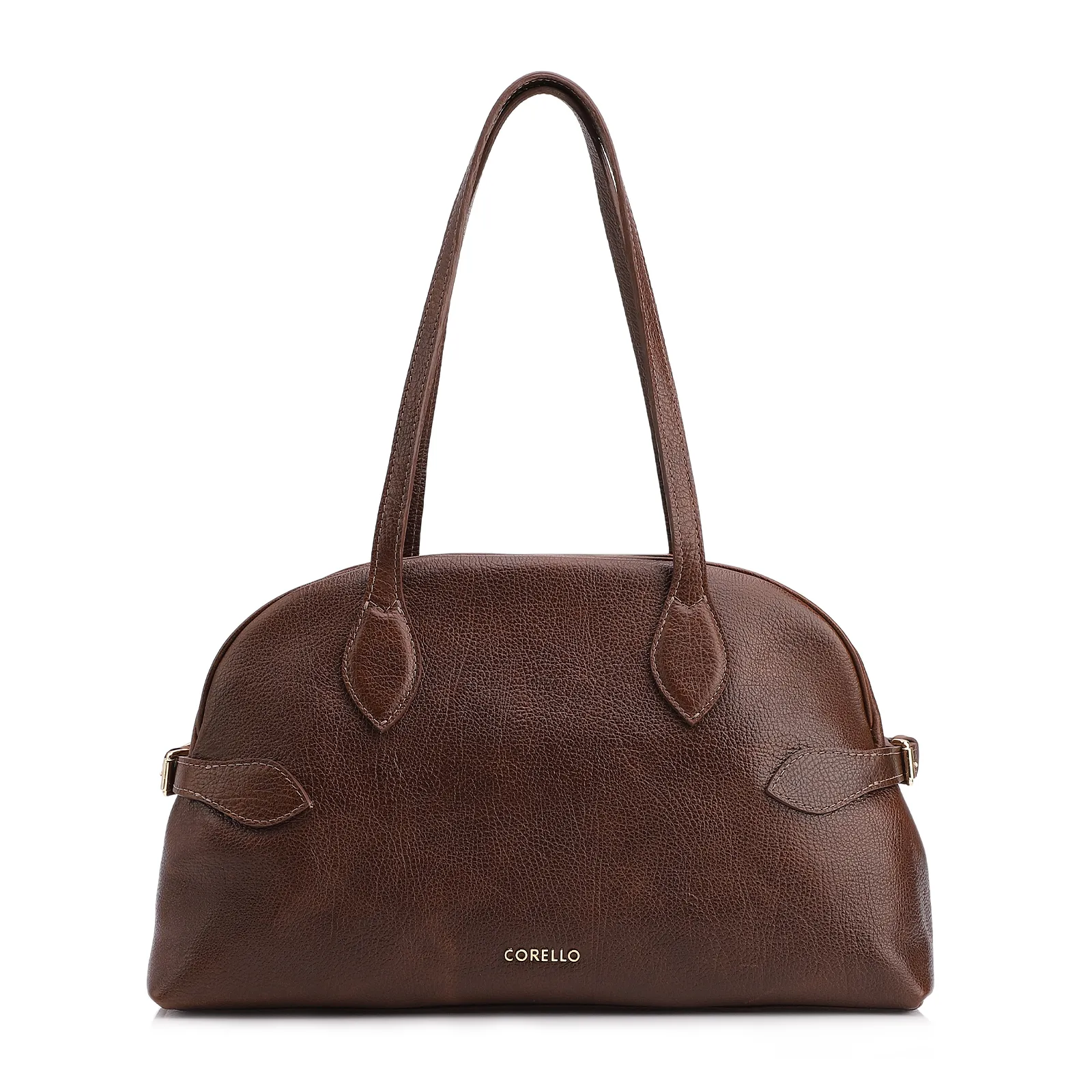 Bolsa De Ombro Grande Couro Antique Marrom Fivela Lateral