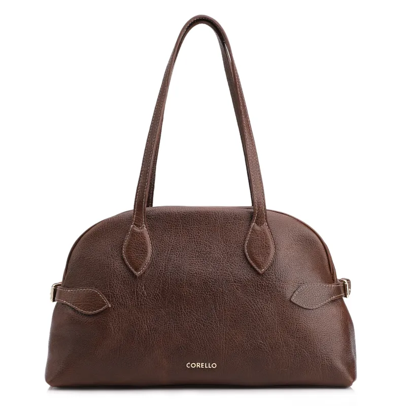 Bolsa De Ombro Grande Couro Antique Marrom Fivela Lateral