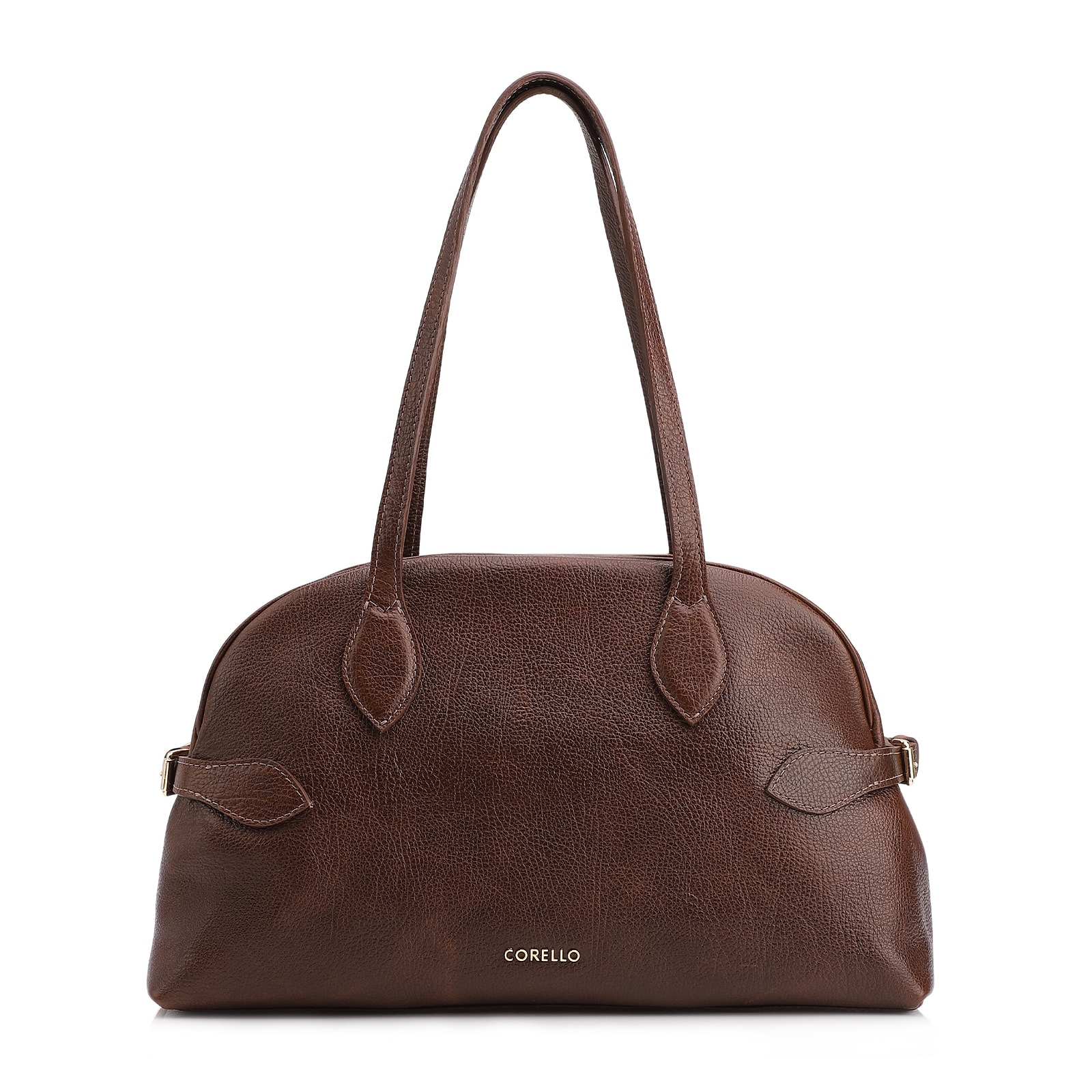 Bolsa De Ombro Grande Couro Antique Marrom Fivela Lateral