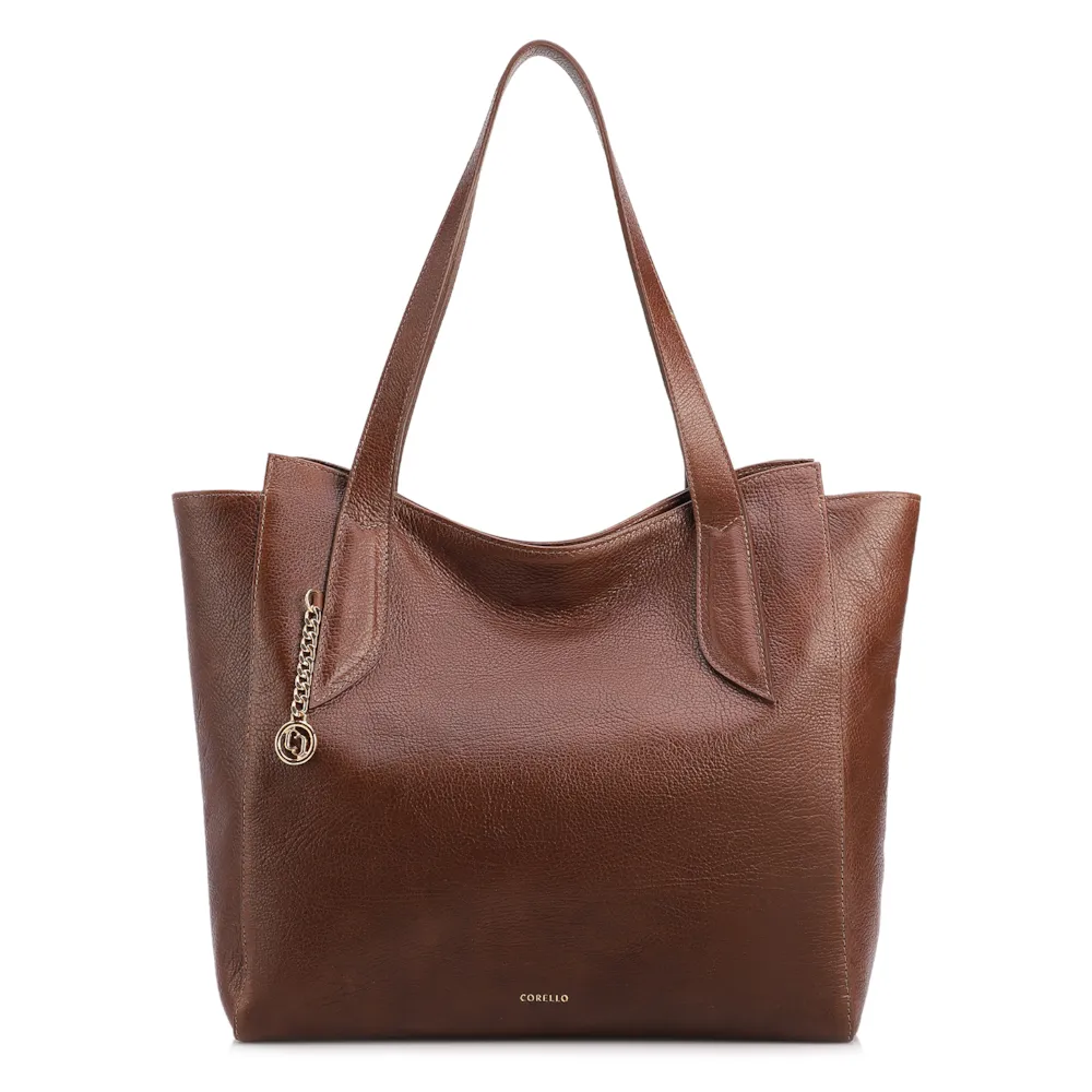  Bolsa De Ombro Grande Couro Antique Marrom Pingente Dourado