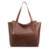Bolsa De Ombro Grande Couro Antique Marrom Pingente Dourado