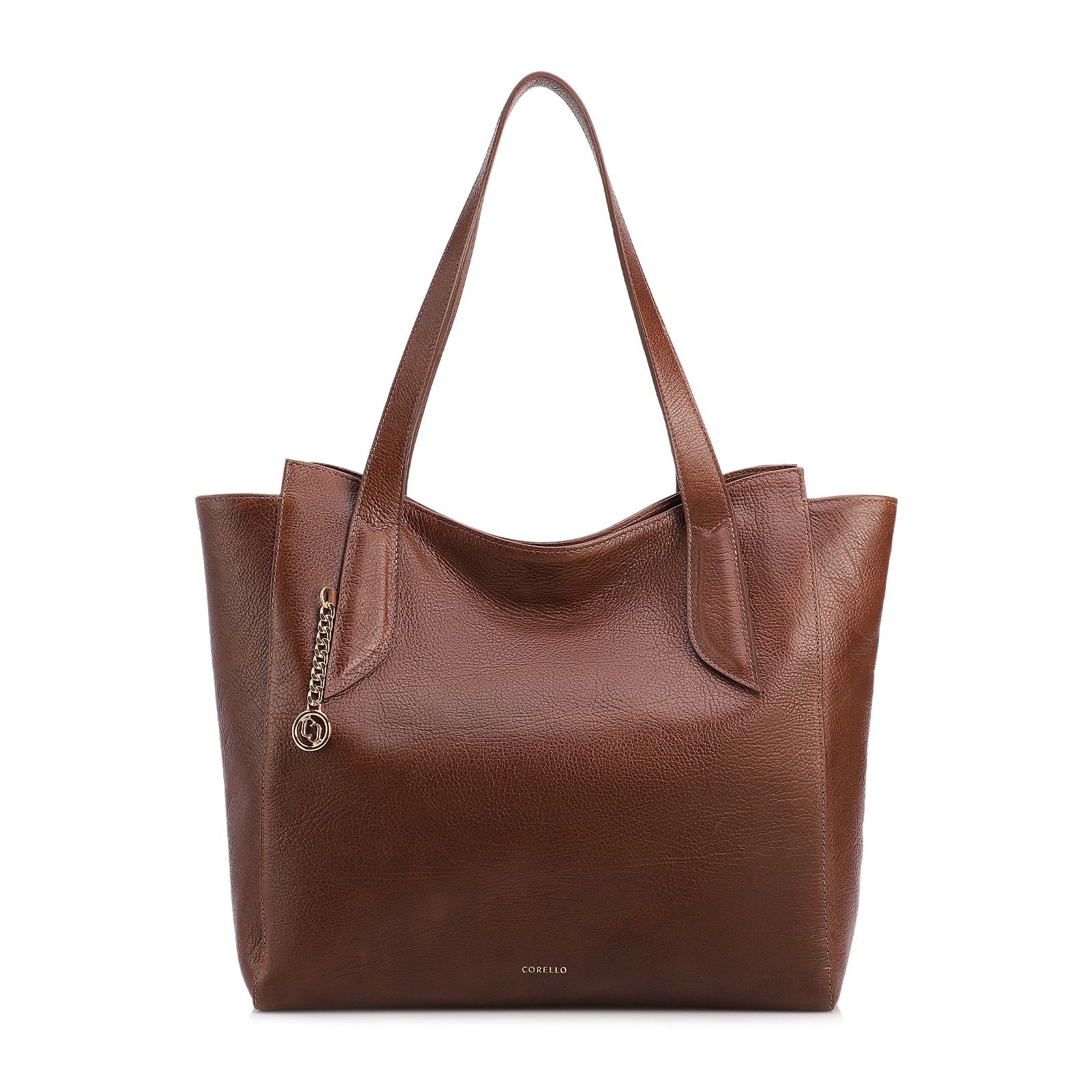  Bolsa De Ombro Grande Couro Antique Marrom Pingente Dourado