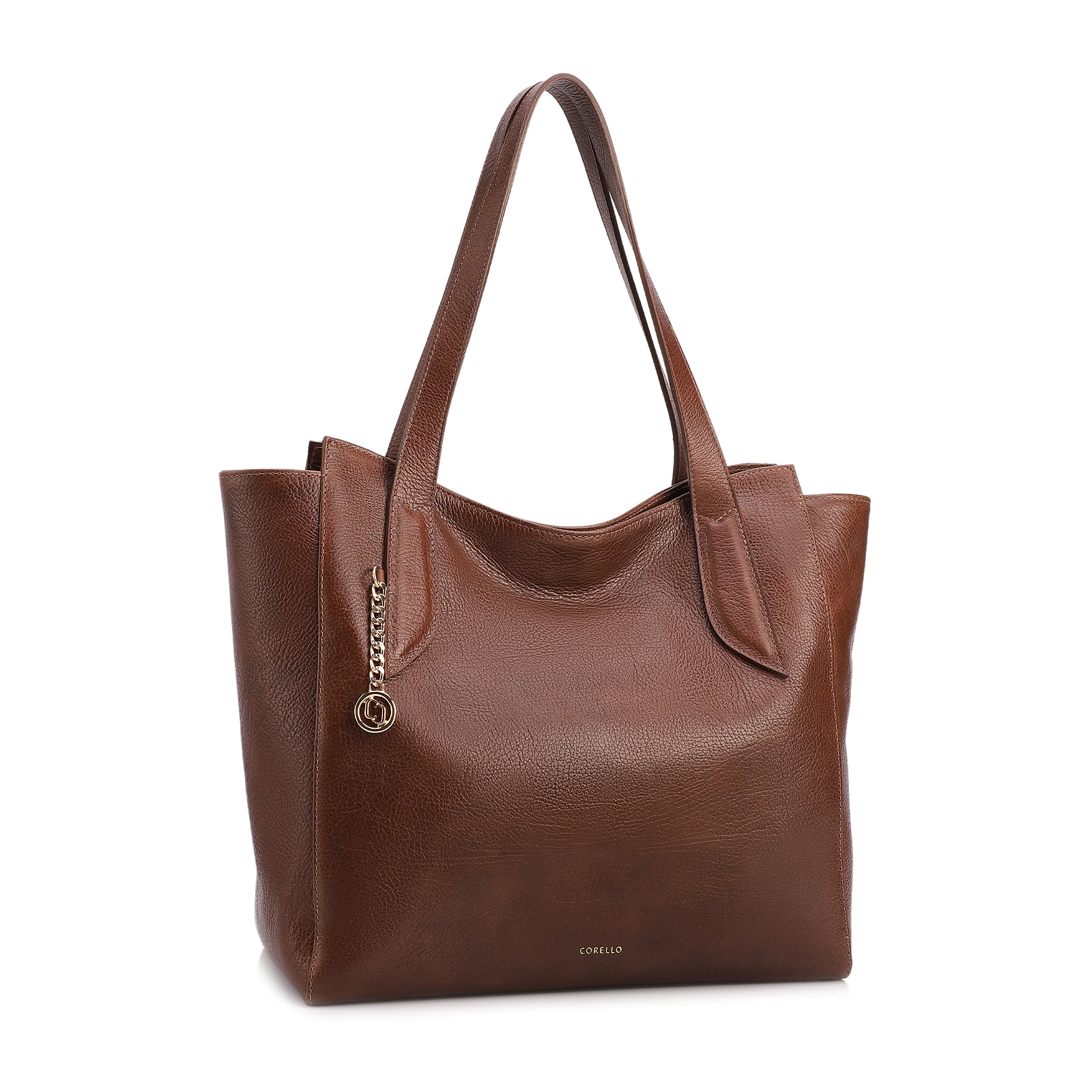 Bolsa De Ombro Grande Couro Antique Marrom Pingente Dourado