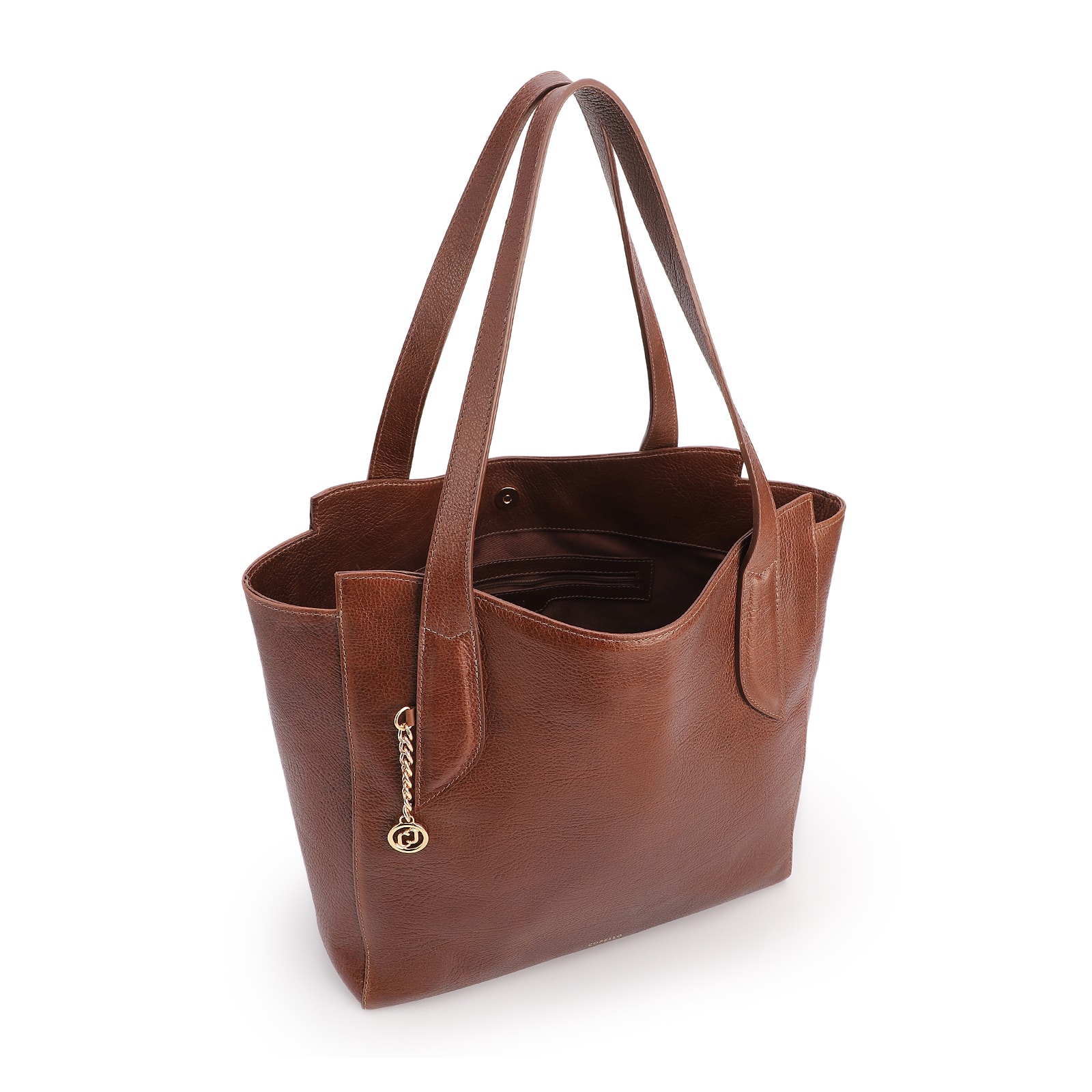  Bolsa De Ombro Grande Couro Antique Marrom Pingente Dourado