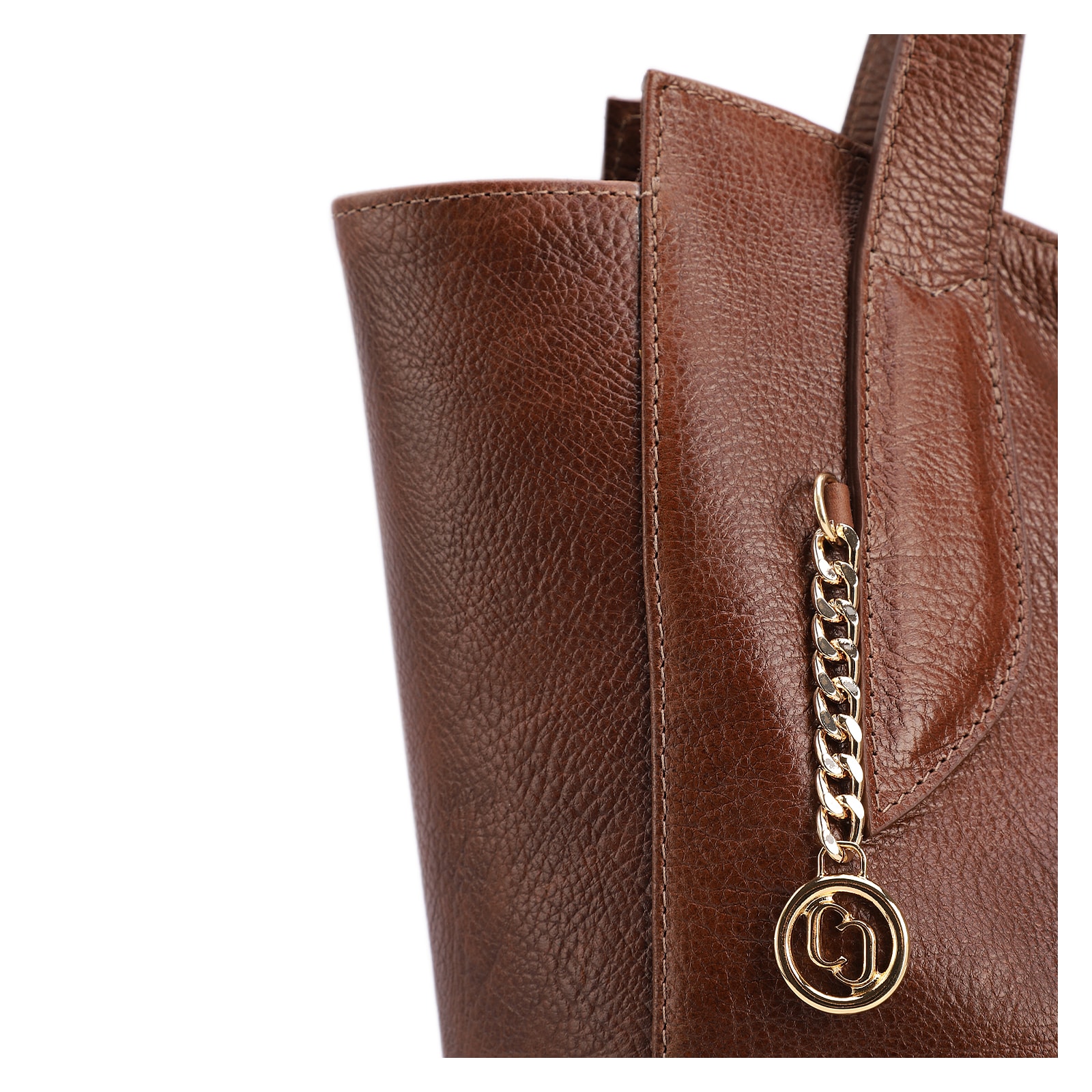 Bolsa De Ombro Grande Couro Antique Marrom Pingente Dourado