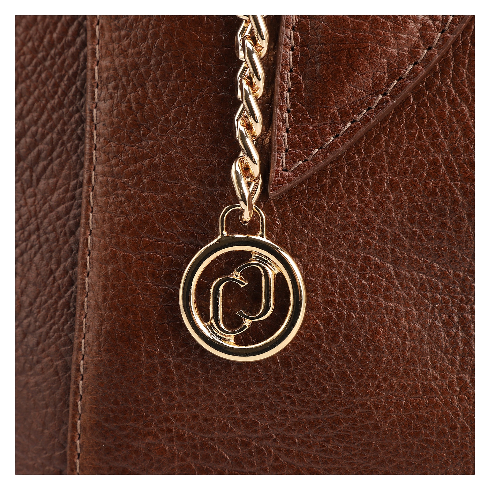  Bolsa De Ombro Grande Couro Antique Marrom Pingente Dourado