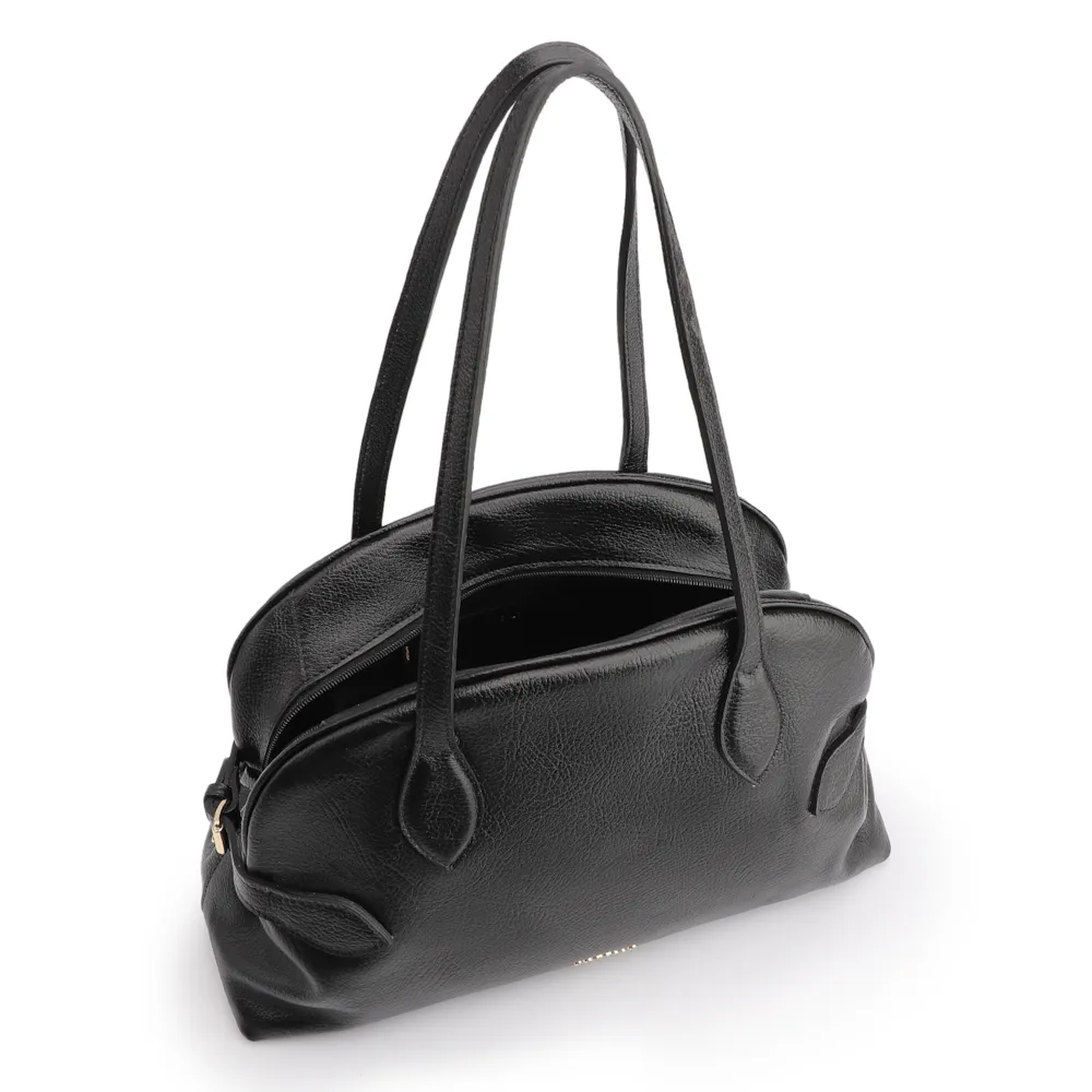 Bolsa De Ombro Grande Couro Antique Preta Fivela Lateral - imagem 4