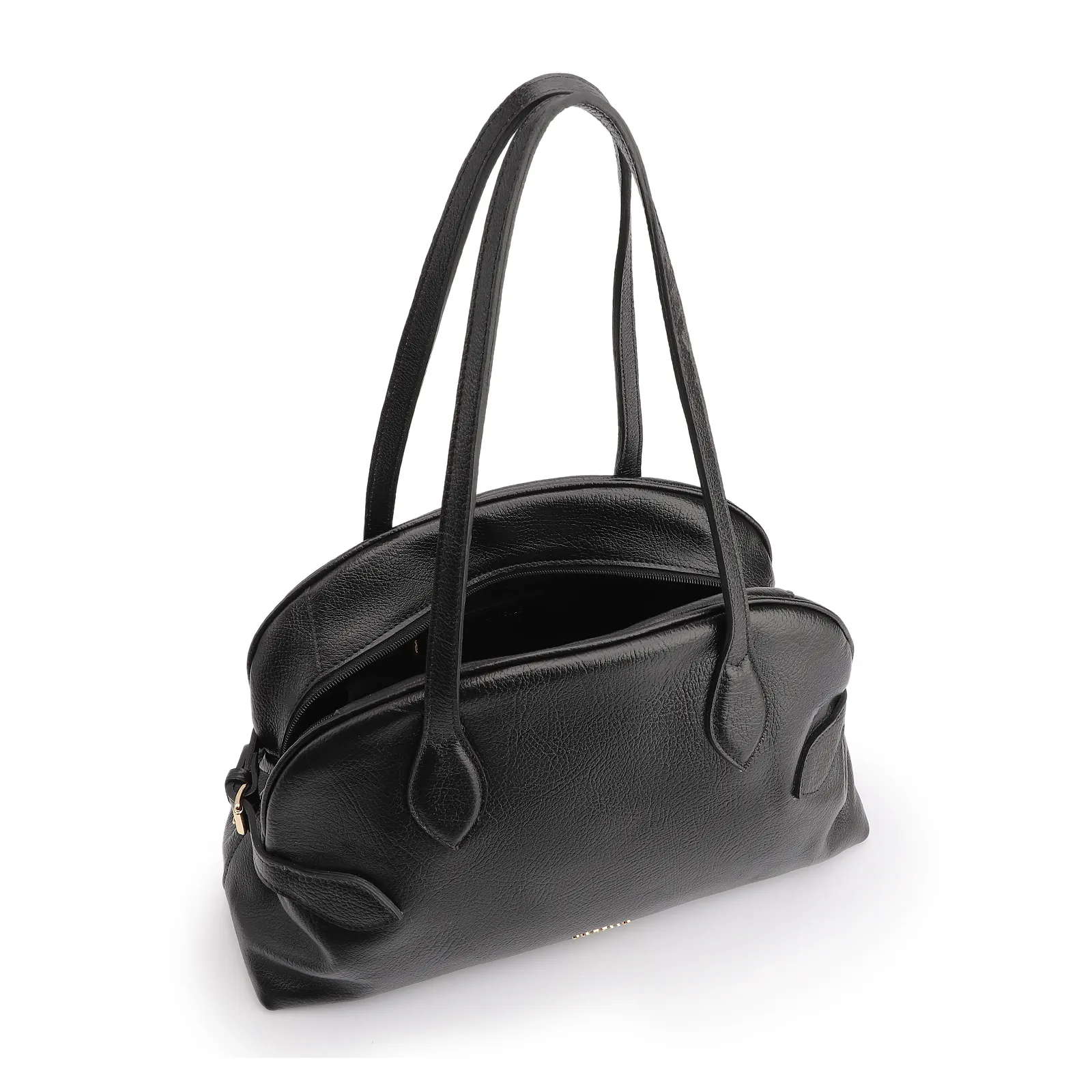Bolsa De Ombro Grande Couro Antique Preta Fivela Lateral
