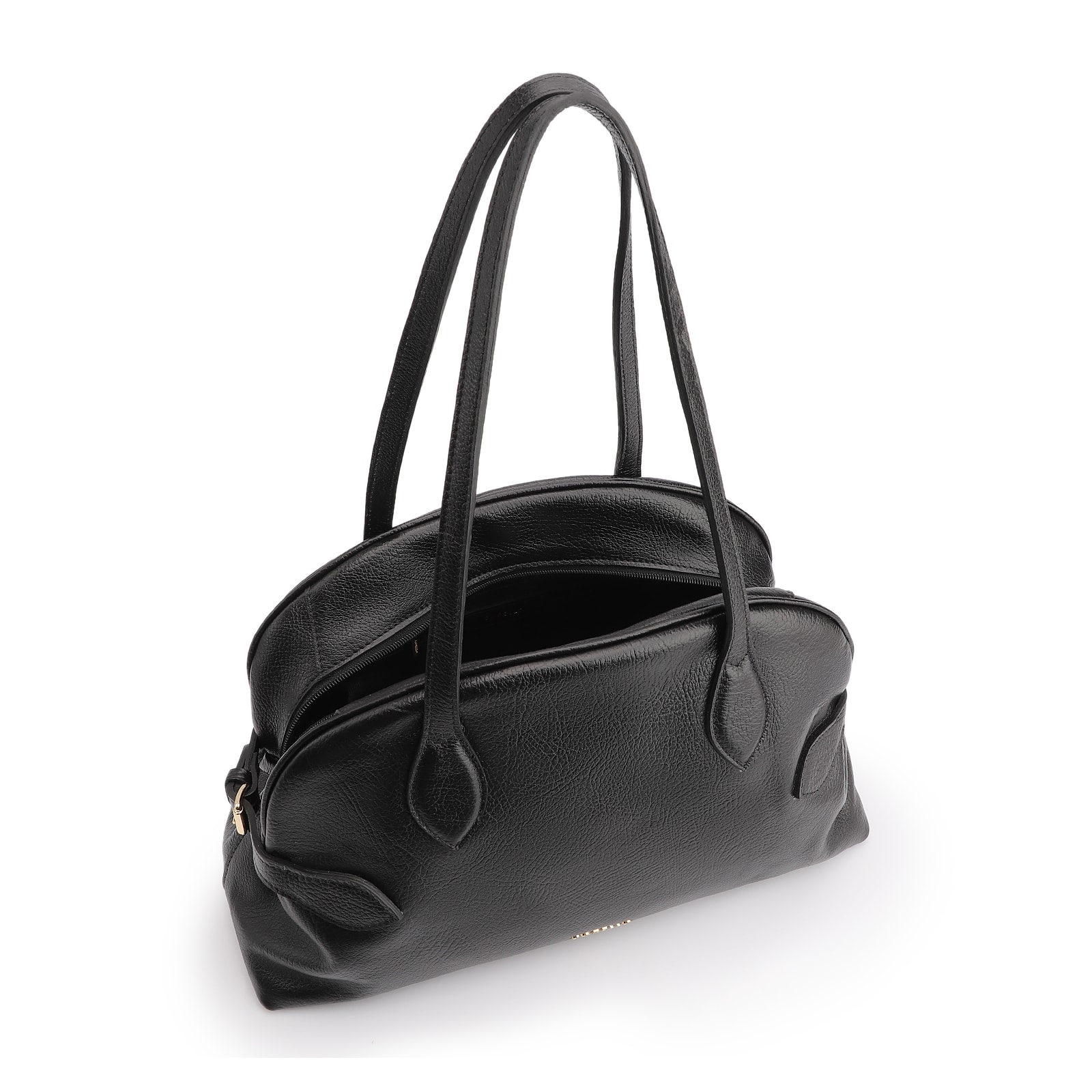 Bolsa De Ombro Grande Couro Antique Preta Fivela Lateral