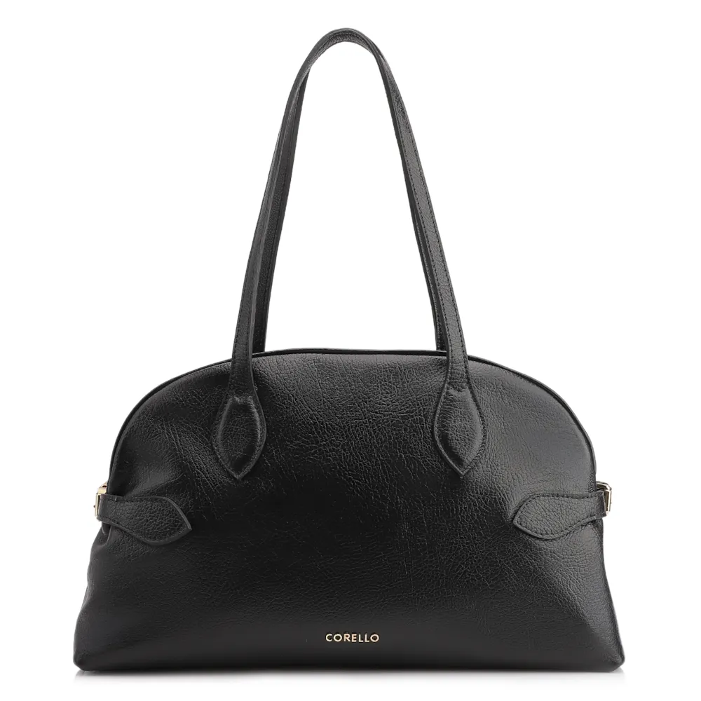 Bolsa De Ombro Grande Couro Antique Preta Fivela Lateral