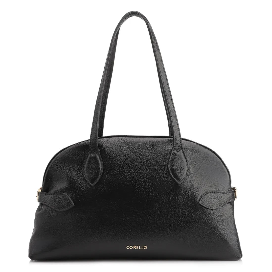 Bolsa De Ombro Grande Couro Antique Preta Fivela Lateral
