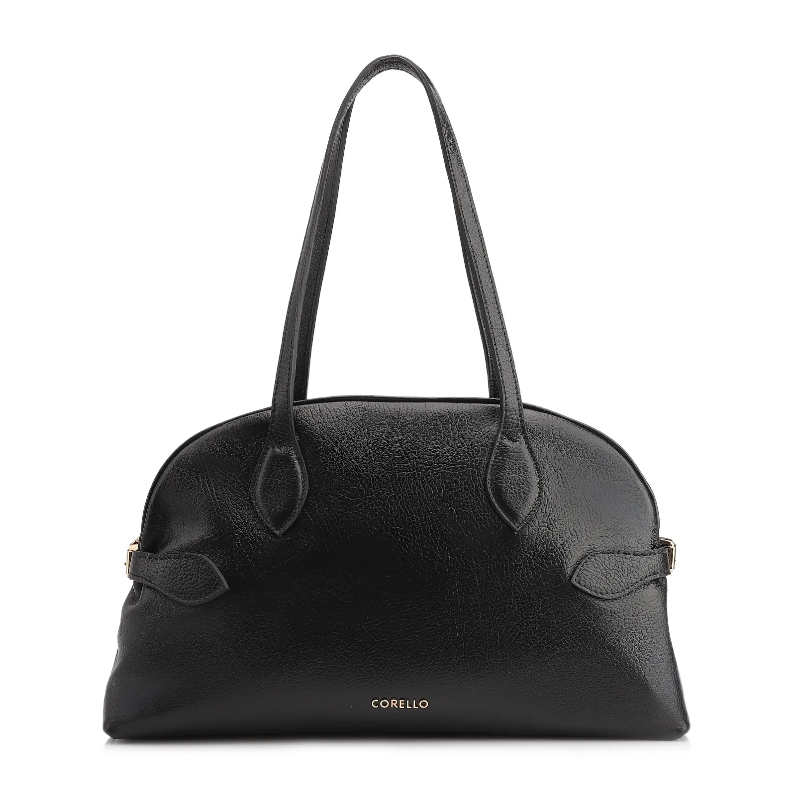 Bolsa De Ombro Grande Couro Antique Preta Fivela Lateral