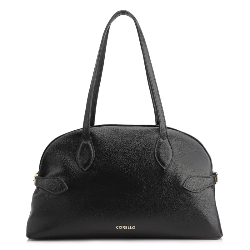 Bolsa De Ombro Grande Couro Antique Preta Fivela Lateral