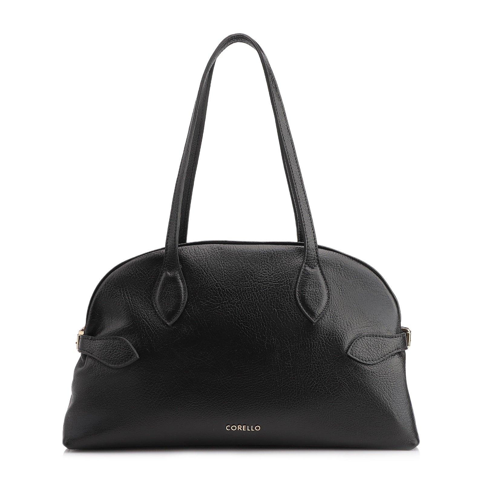 Bolsa De Ombro Grande Couro Antique Preta Fivela Lateral