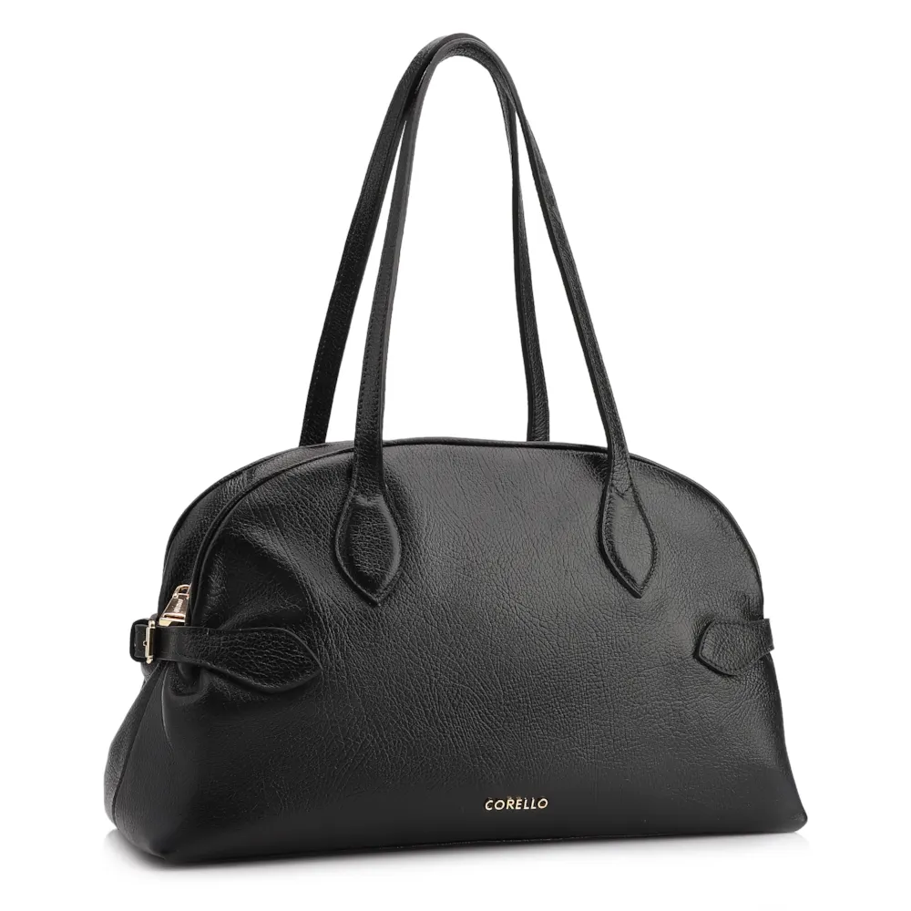 Bolsa De Ombro Grande Couro Antique Preta Fivela Lateral - imagem 2